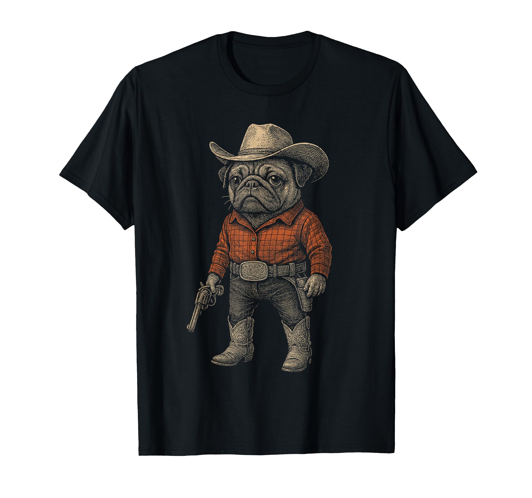 Funny Pug Costume Dog Dad Mom Dog Cowboy T-Shirt - Novelty Apparel Unisex - T-Shirt, Sweatshirt, Hoodie