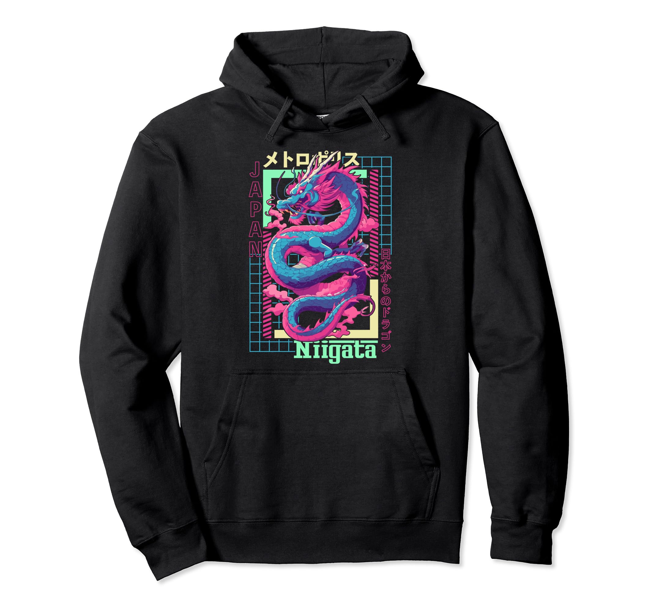 Niigata City Synthwave 80S Dragon Asian Hoodie - Custom Art Print Unisex - T-Shirt, Sweatshirt, Hoodie
