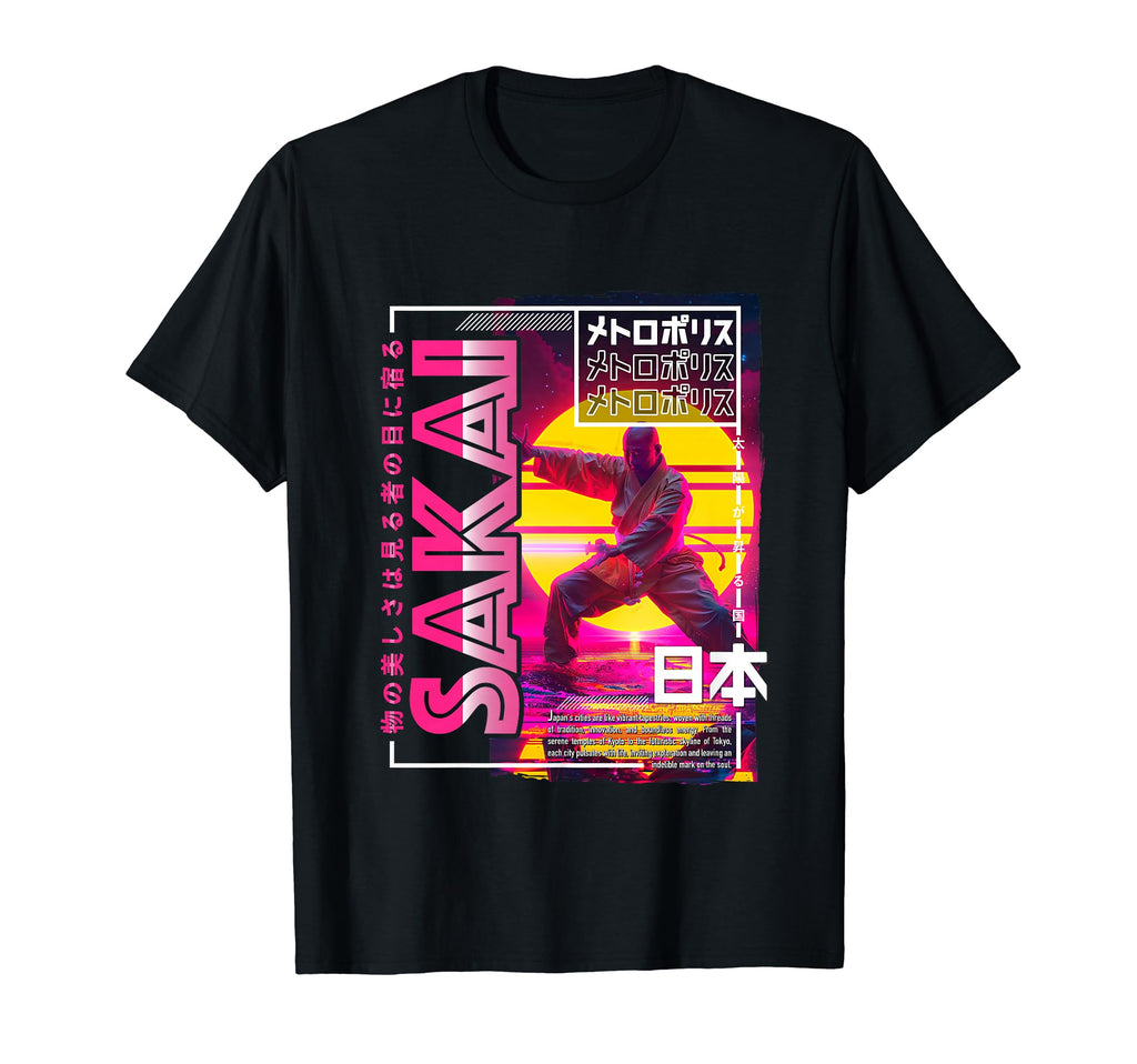 Sakai City 80S Synthwave Shaolin Japan T-Shirt - Aesthetic Graphic Unisex - T-Shirt, Sweatshirt, Hoodie