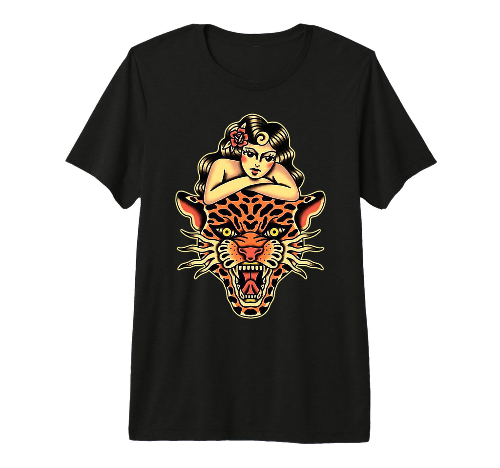 Pin Up X Tiger Traditional Tattoo T-Shirt - Novelty Apparel for Adults - T-Shirt, Sweatshirt, Hoodie