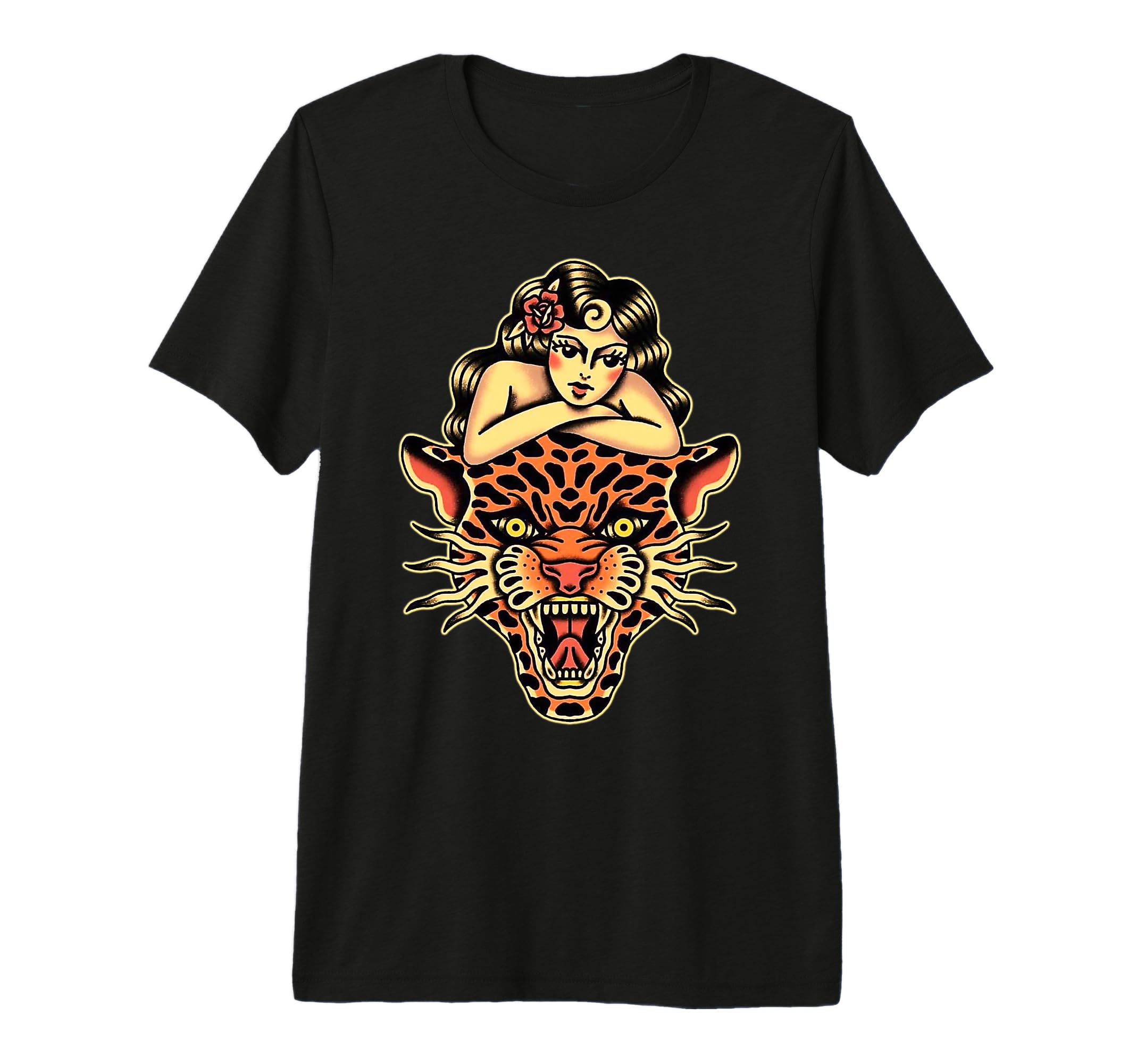 Pin Up X Tiger Traditional Tattoo T-Shirt - Novelty Apparel for Adults - T-Shirt, Sweatshirt, Hoodie
