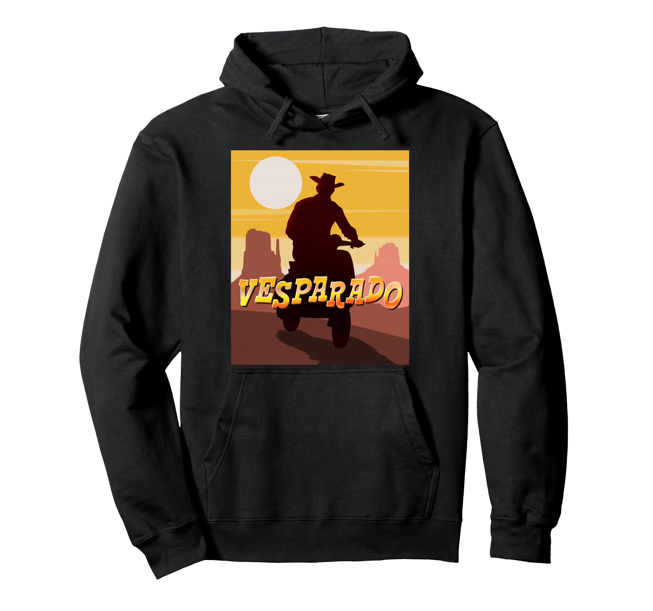 Vesparado Scooter Cowboy Western Hoodie - Unique Graphic Men Women - T-Shirt, Sweatshirt, Hoodie