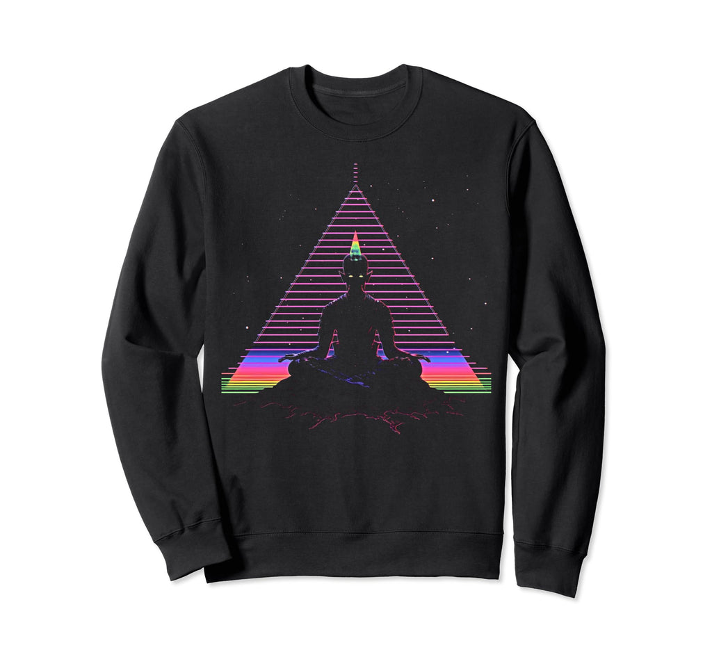 Synthwave Alien Buddha Cyberpunk Sweatshirt - Casual Everyday Wear Unisex - T-Shirt, Sweatshirt, Hoodie