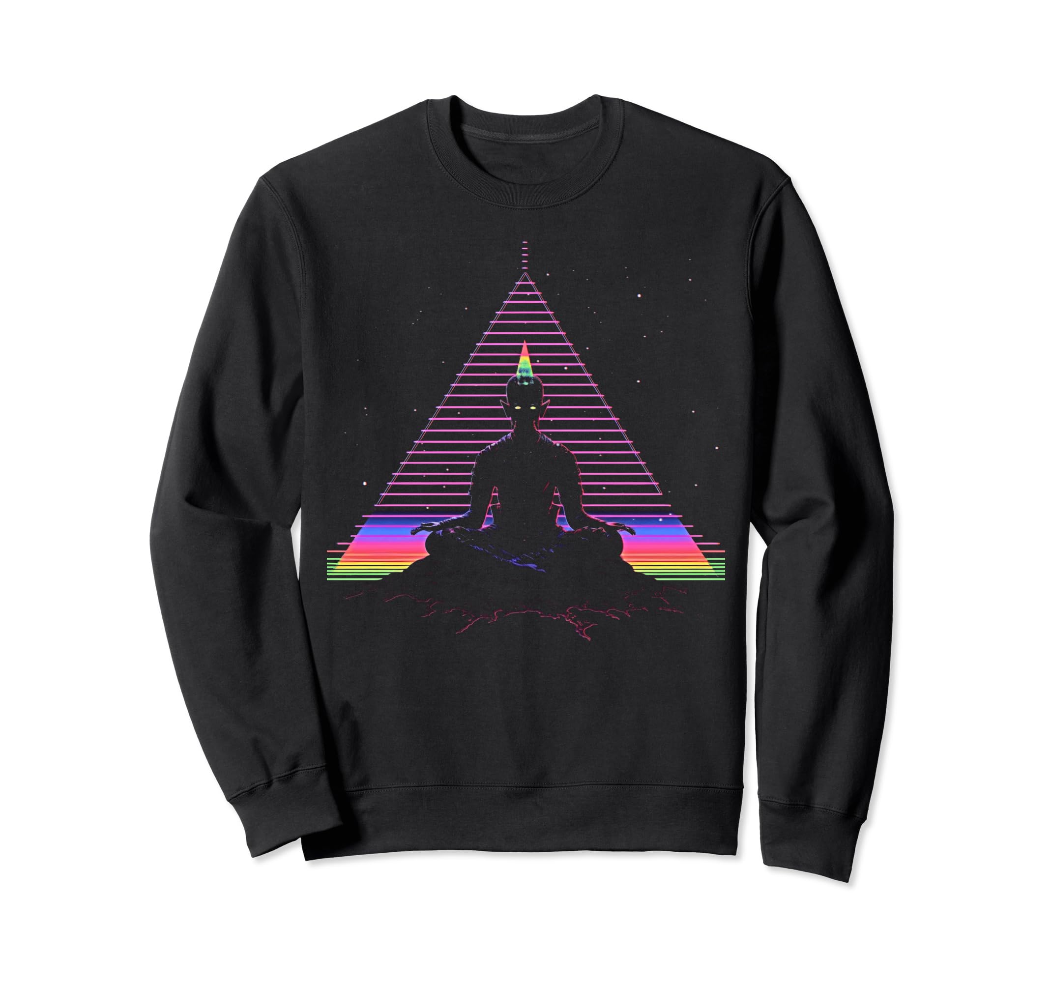 Synthwave Alien Buddha Cyberpunk Sweatshirt - Casual Everyday Wear Unisex - T-Shirt, Sweatshirt, Hoodie