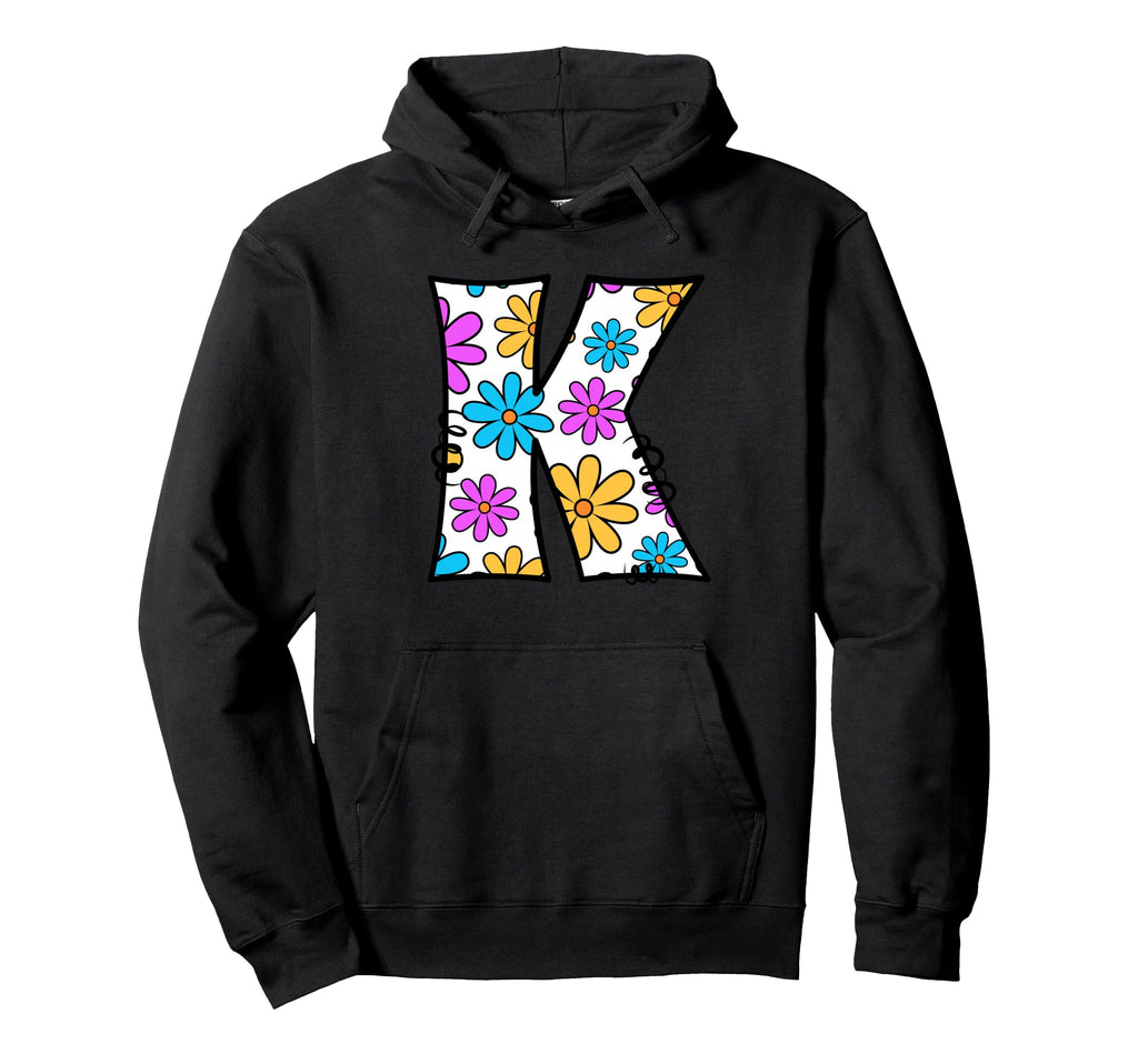 Letter K Daisy Floral Alphabet Hoodie - Custom Art Print Unisex - T-Shirt, Sweatshirt, Hoodie