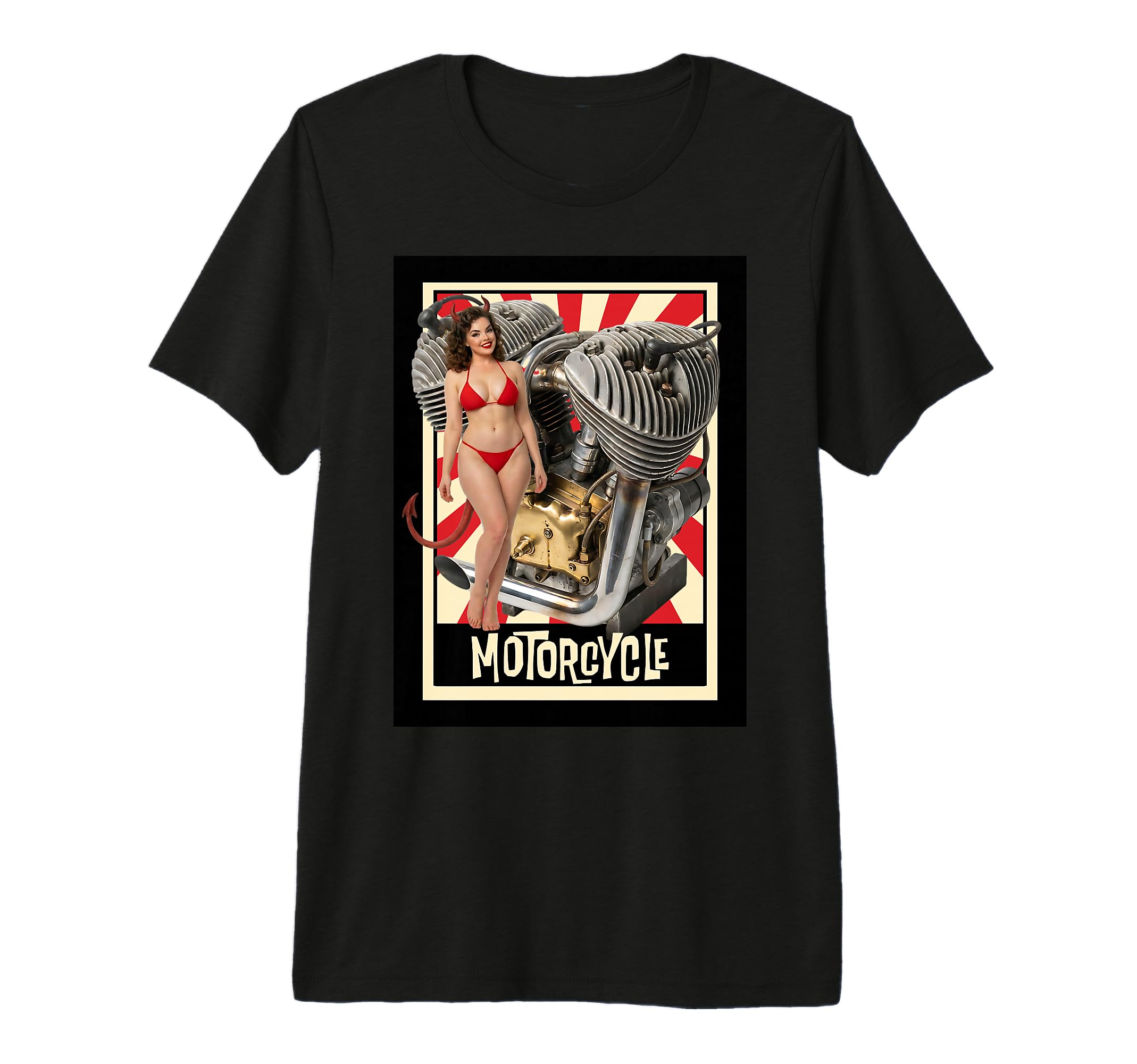 Devil Pin Up And Motorcycle Engine Tri T-Shirt - Trendy Graphic for Adults - T-Shirt, Sweatshirt, Hoodie