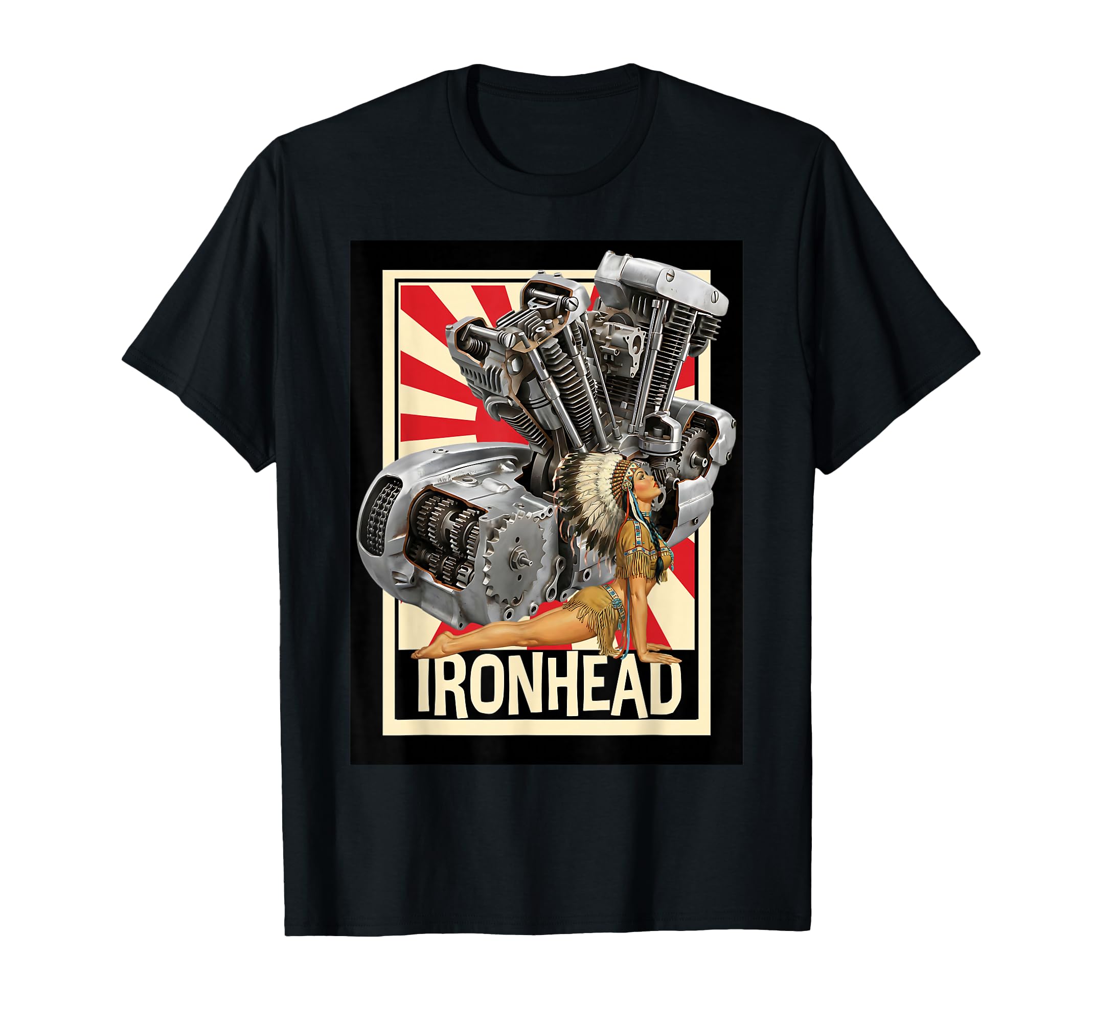 Ironhead Motorcycle Engine Pinup Biker T-Shirt - Aesthetic Graphic Unisex - T-Shirt, Sweatshirt, Hoodie