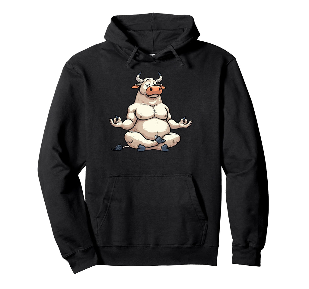 Meditation Bull Yoga Pose Relaxing Animal Hoodie - Graphic Print for Adults - T-Shirt, Sweatshirt, Hoodie