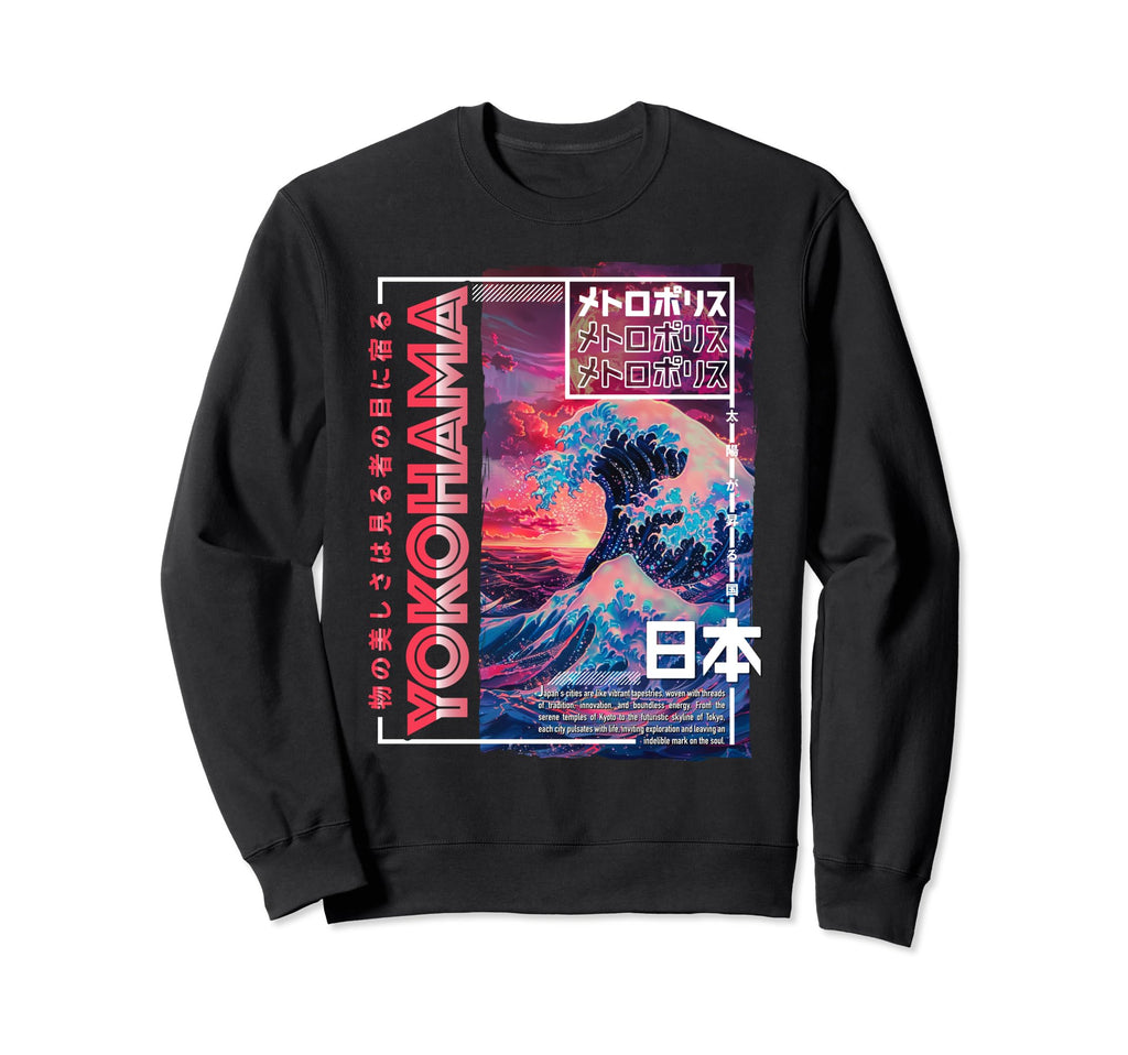 Yokohama City 80S Synthwave Sweatshirt - Novelty Apparel for Adults - T-Shirt, Sweatshirt, Hoodie