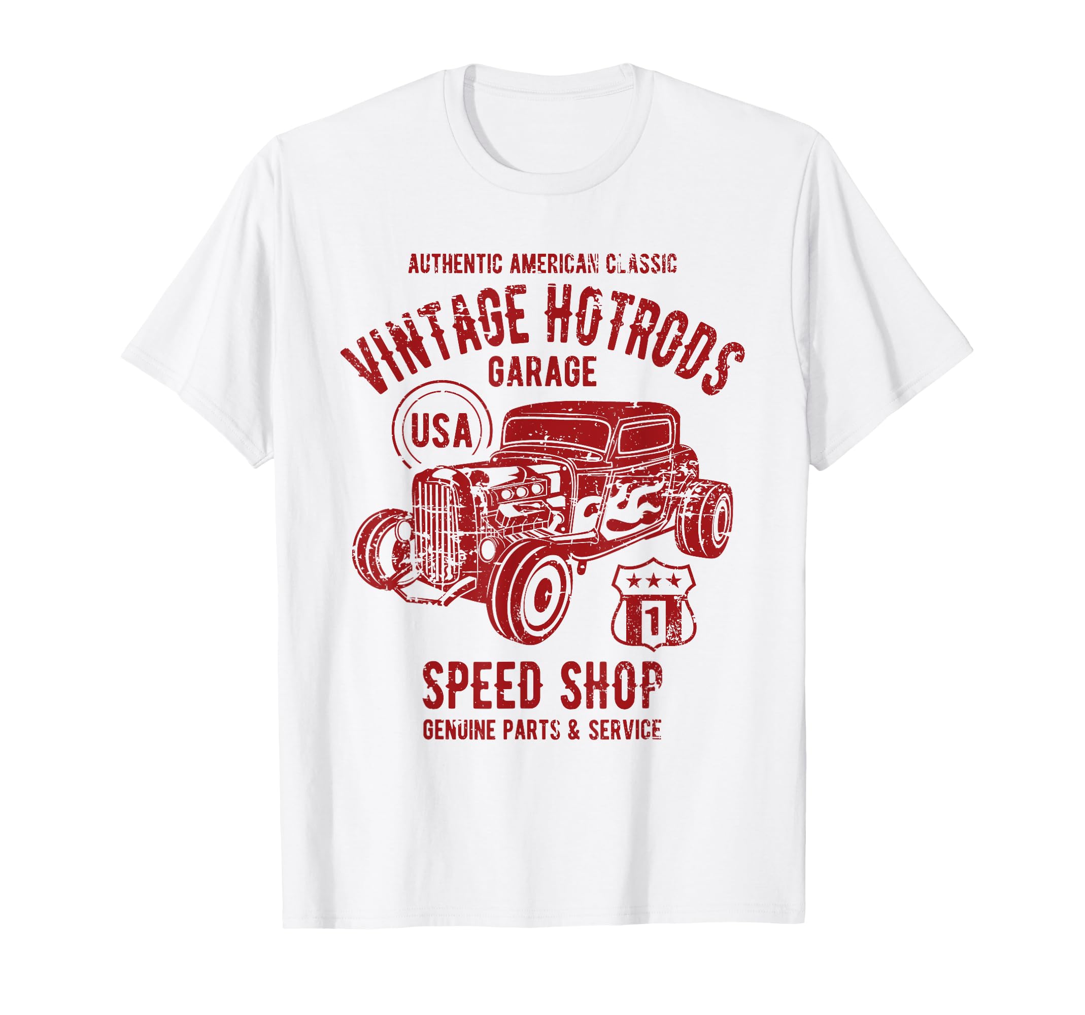 Speed Shop Hotrod Car Distressed T-Shirt - Graphic Print Unisex - T-Shirt, Sweatshirt, Hoodie
