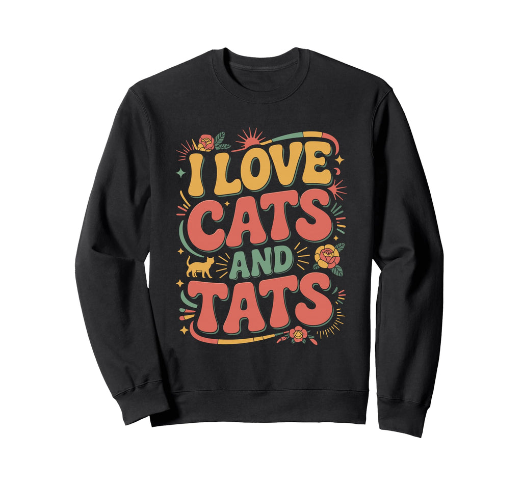 Cat And Tats Ornate Cat Tattoo Sweatshirt - Fun Novelty Design Men Women - T-Shirt, Sweatshirt, Hoodie
