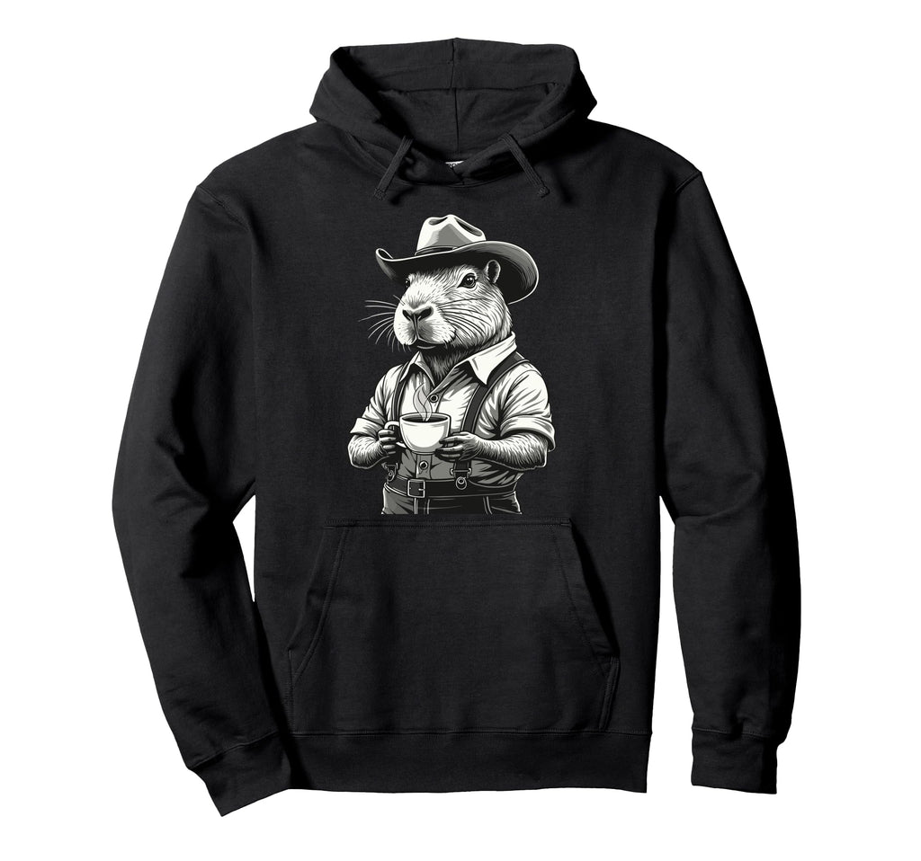 Capybara Coffee Western Rodent Cowboy Funny Hoodie - Trendy Graphic Unisex - T-Shirt, Sweatshirt, Hoodie