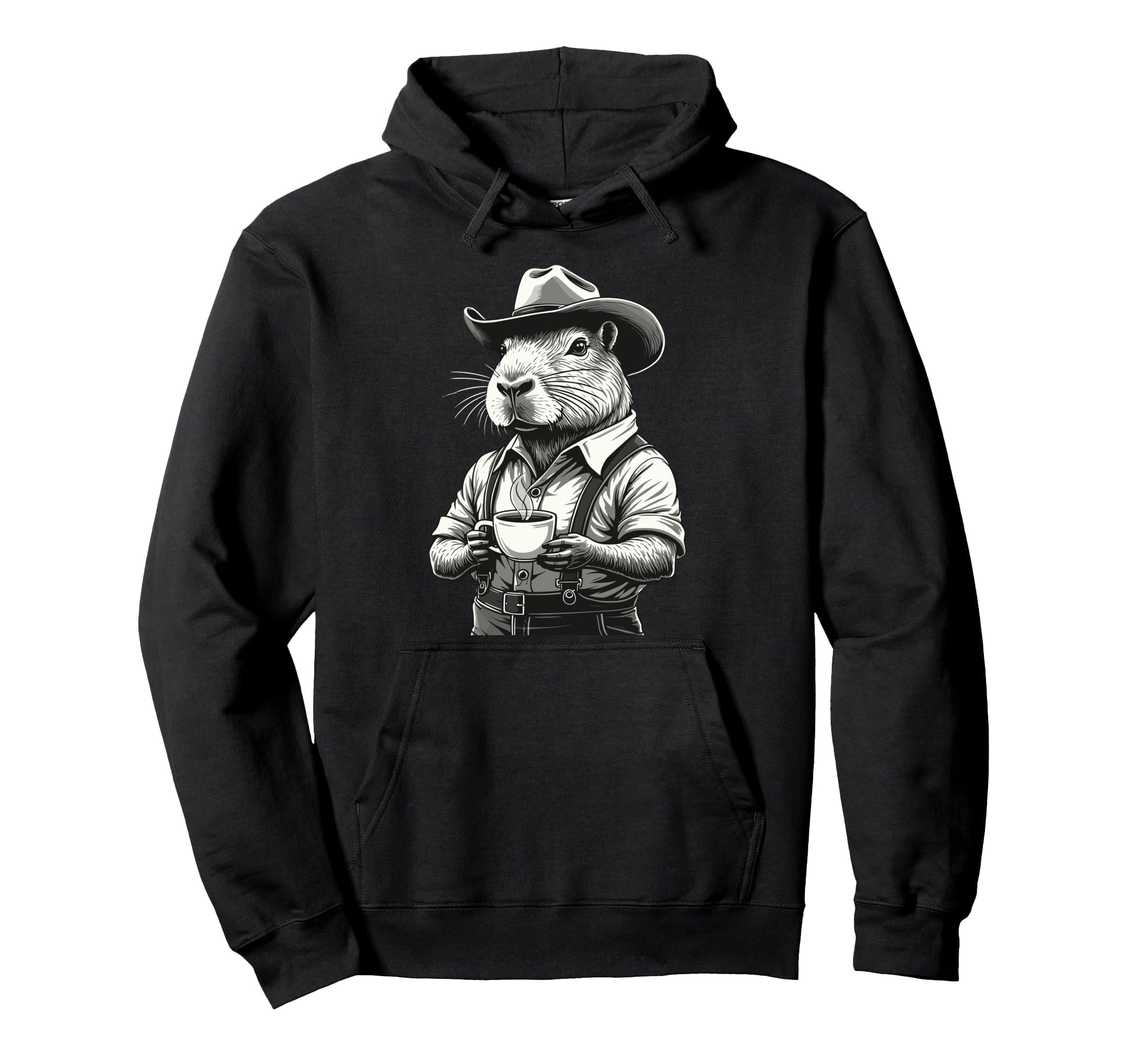 Capybara Coffee Western Rodent Cowboy Funny Hoodie - Trendy Graphic Unisex - T-Shirt, Sweatshirt, Hoodie