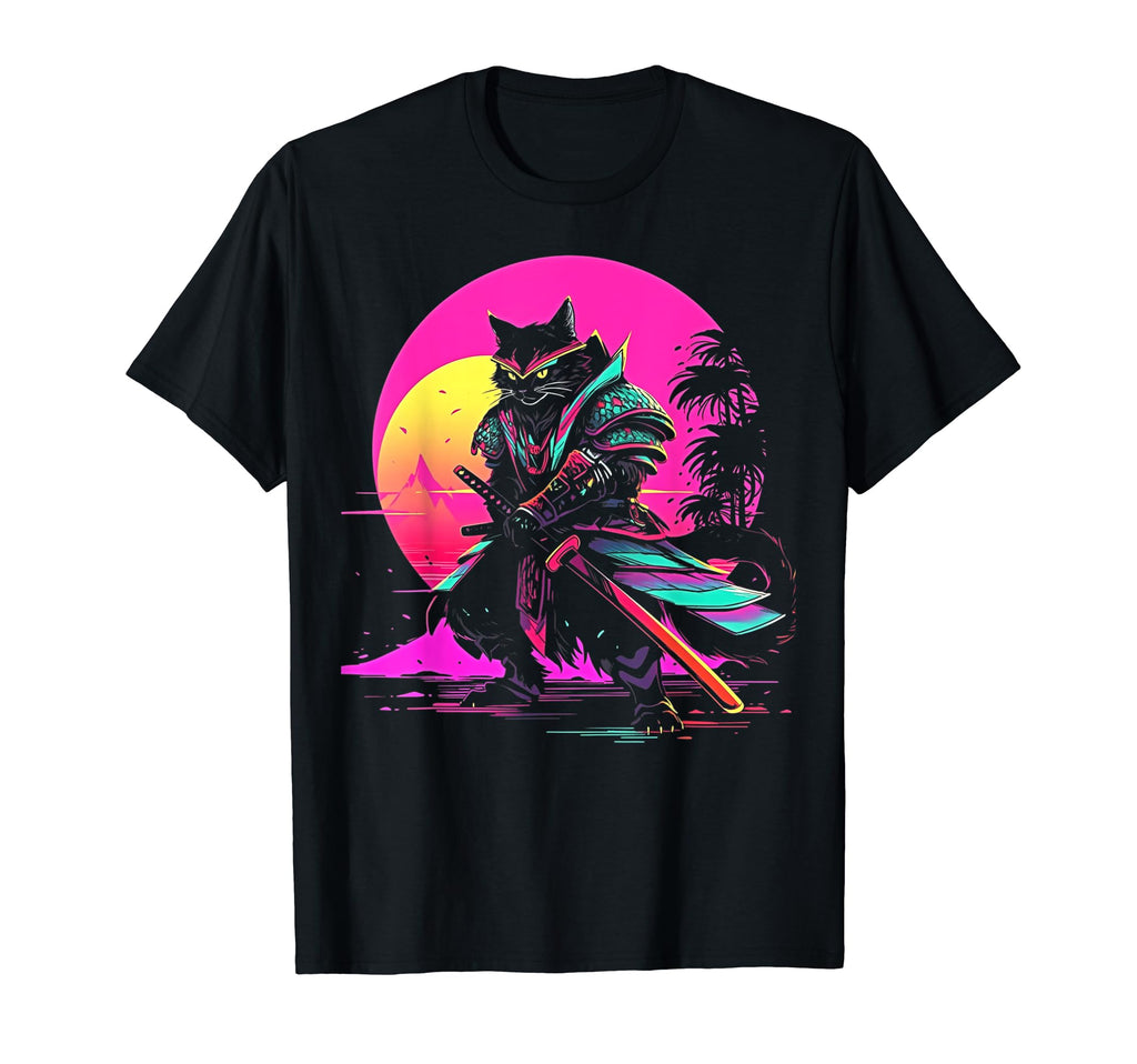 Synthwave Cat Samurai Mediation T-Shirt - Streetwear Style Men Women - T-Shirt, Sweatshirt, Hoodie
