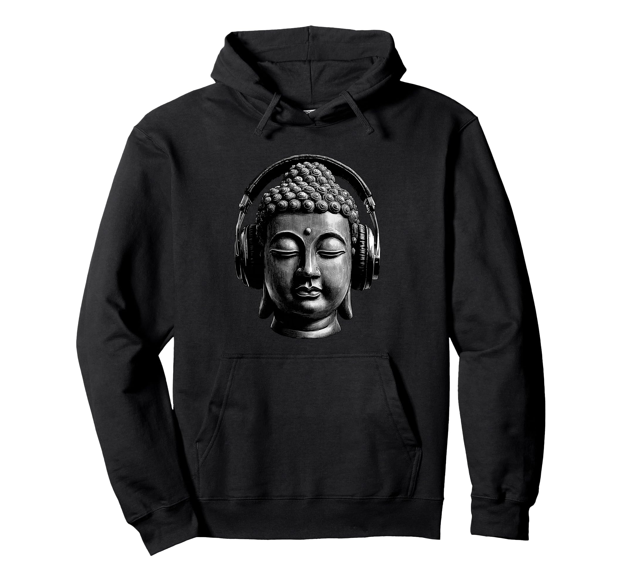 Buddha Headphones Mindfulness Music Hoodie - Custom Art Print for Adults - T-Shirt, Sweatshirt, Hoodie