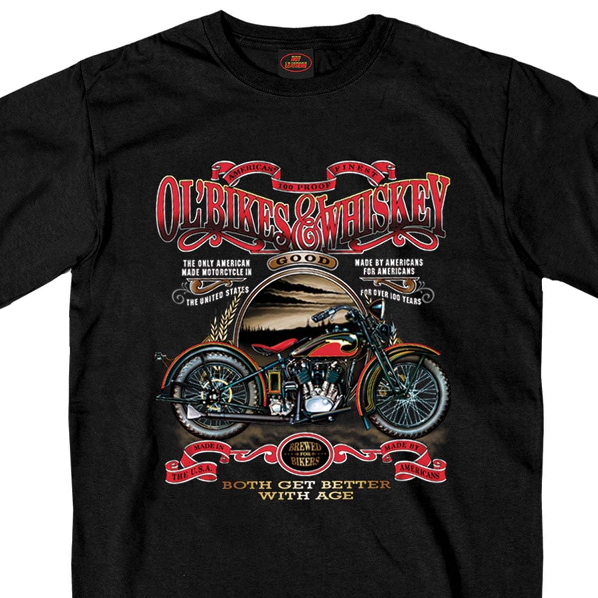 Hot Leathers Black Ol Bikes Whiskey T-Shirt - Aesthetic Graphic Men Women - T-Shirt, Sweatshirt, Hoodie