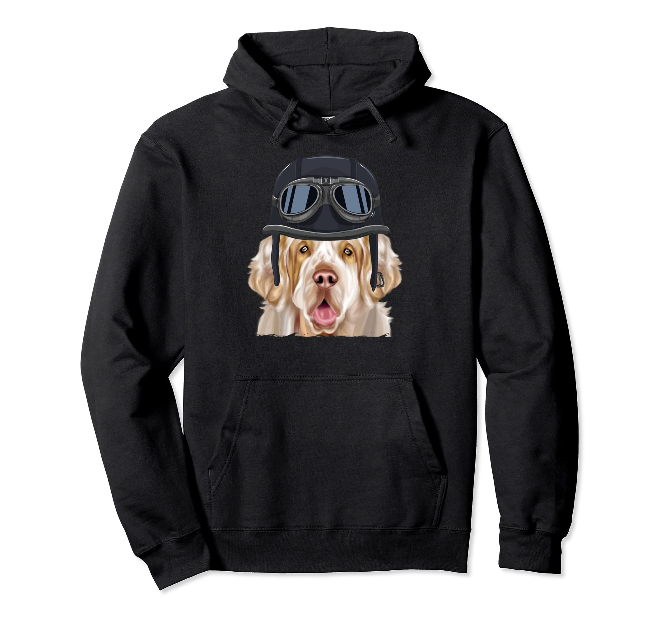 Funny Motorcycle Helmet Clumber Spaniel Hoodie - Aesthetic Graphic Unisex - T-Shirt, Sweatshirt, Hoodie