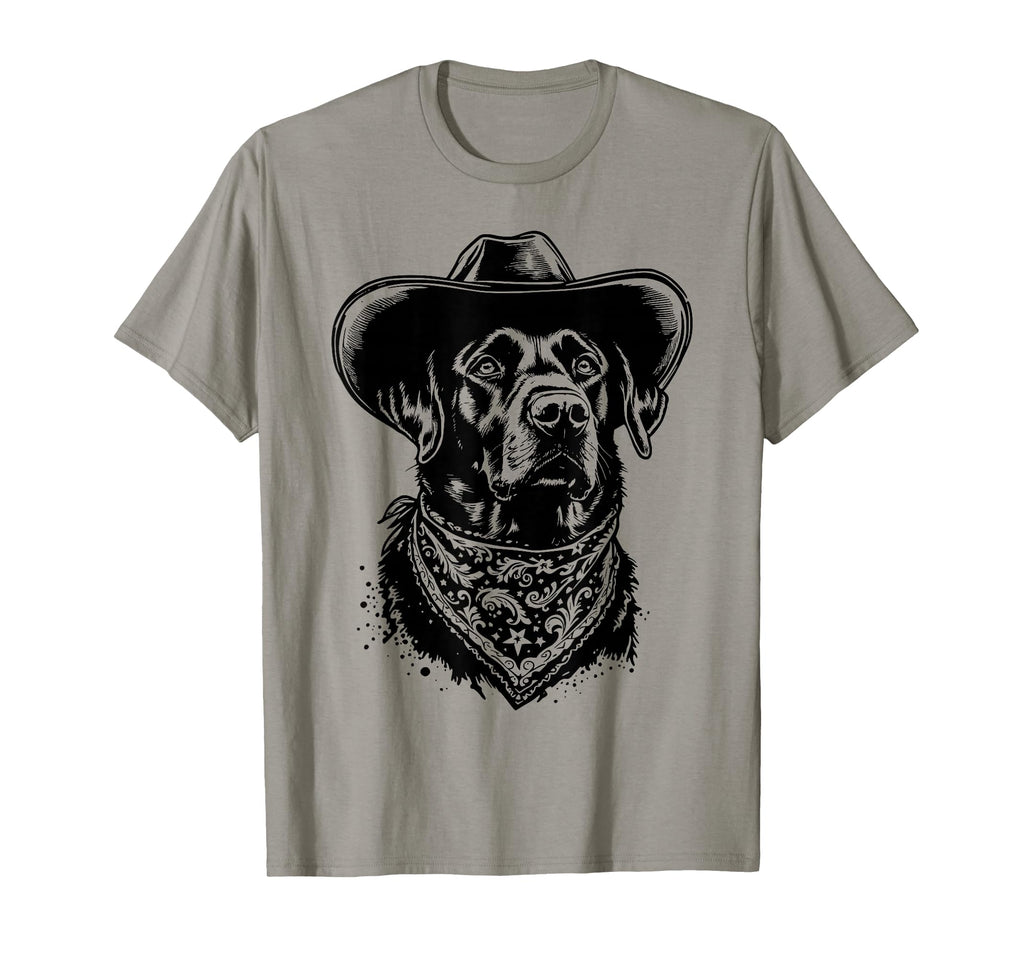 Western Black Labrador Cowboy Hat And T-Shirt - Novelty Apparel Unisex - T-Shirt, Sweatshirt, Hoodie