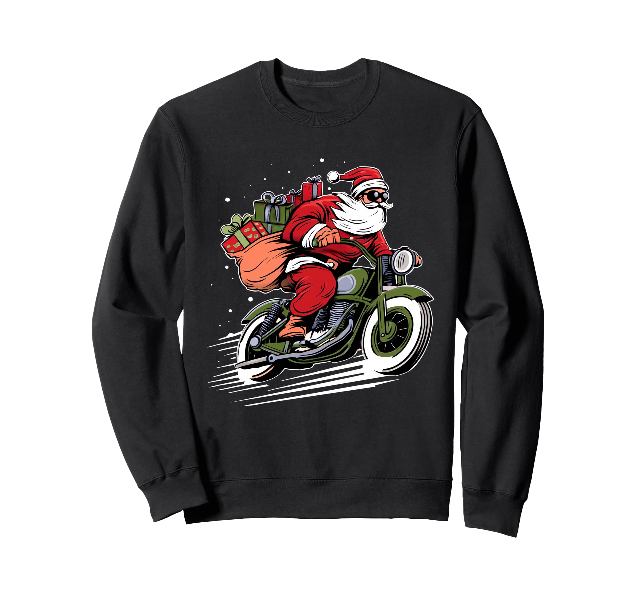 Santa Riding Motorcycle Holiday Sweatshirt - Fun Novelty Design Unisex - T-Shirt, Sweatshirt, Hoodie