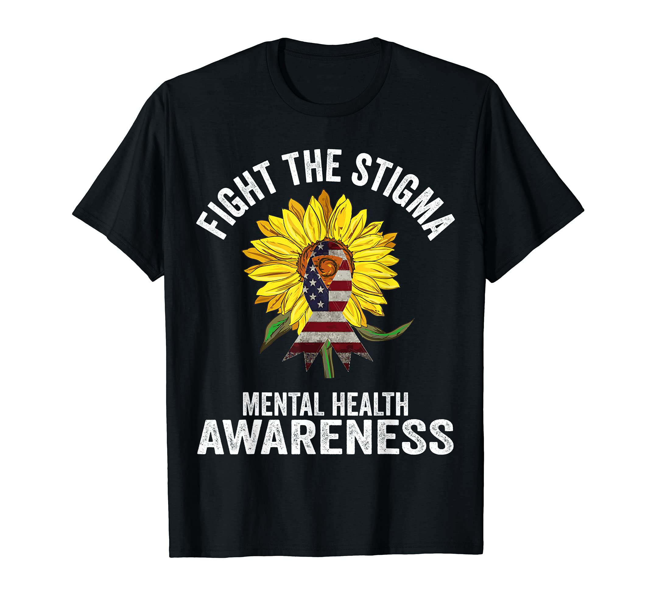 Fight Stigma Usa Flag Ribbon Mental T-Shirt - Custom Art Print Unisex - T-Shirt, Sweatshirt, Hoodie