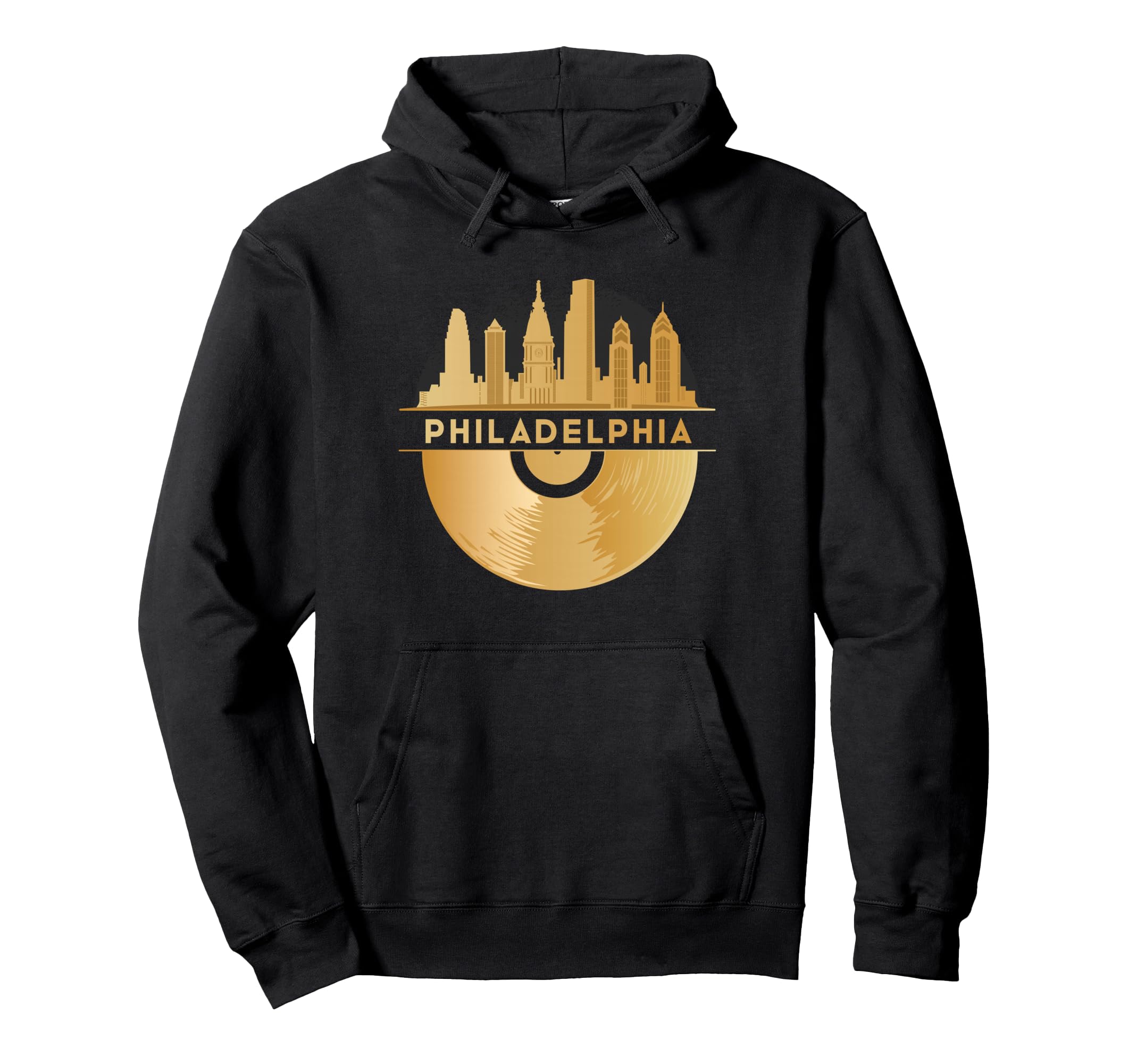 Vinyl Record Player Disco Music Skyline Hoodie - Graphic Print for Adults - T-Shirt, Sweatshirt, Hoodie