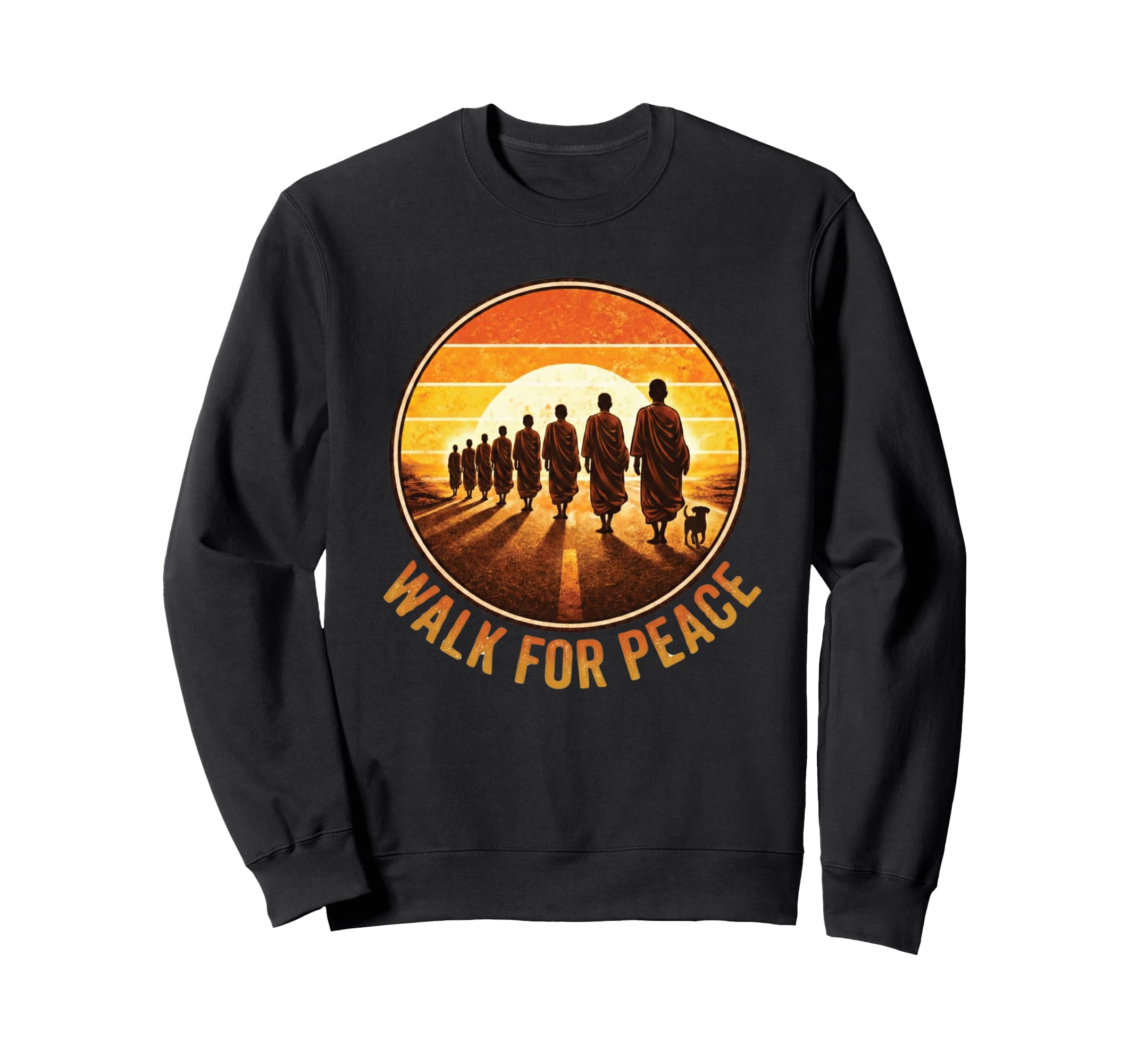 Walk Peace Monks Sunset Zen Sweatshirt - Streetwear Style Unisex - T-Shirt, Sweatshirt, Hoodie