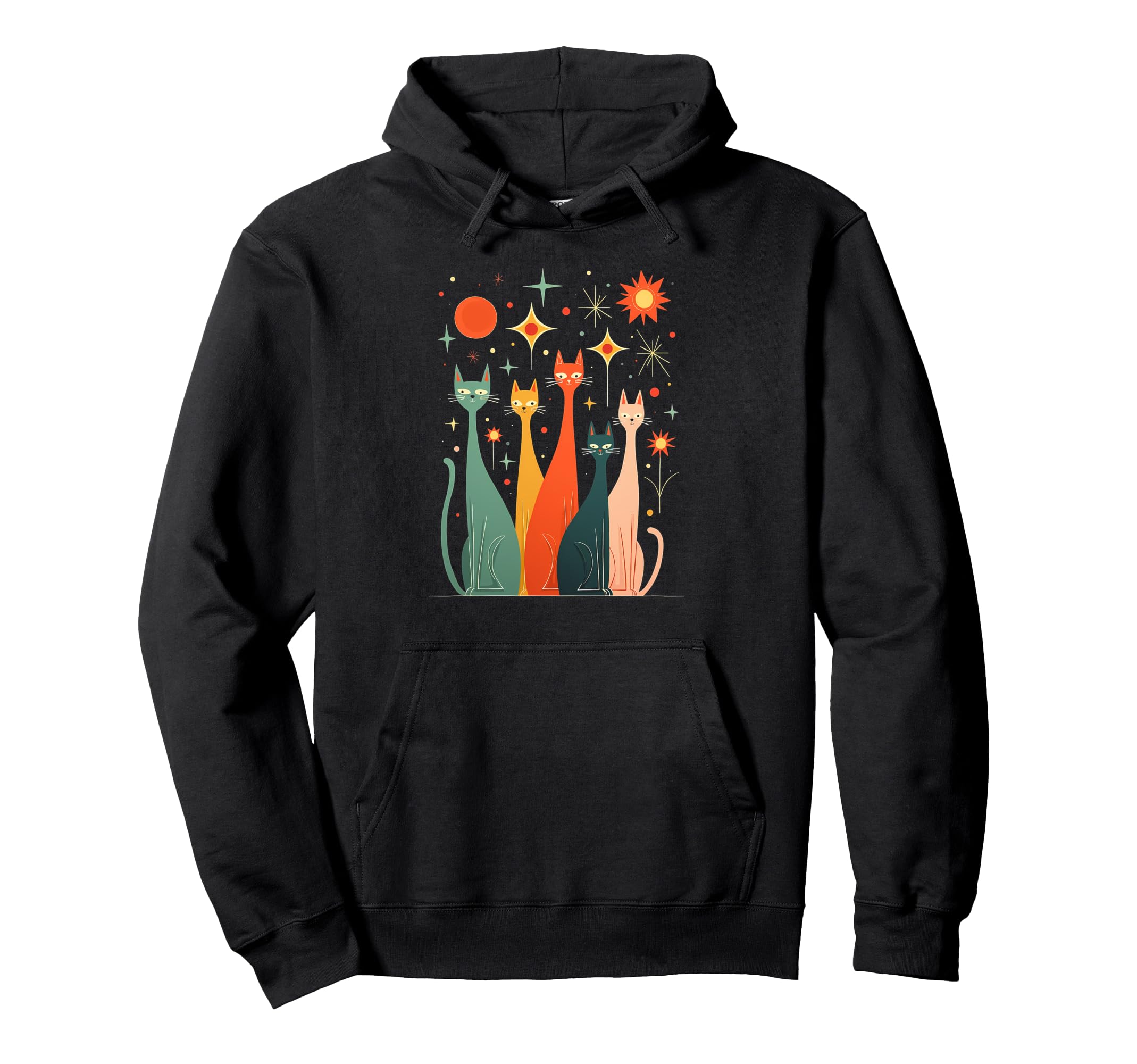 Stylish Cats Mid Century Art Hoodie - Novelty Apparel Men Women - T-Shirt, Sweatshirt, Hoodie