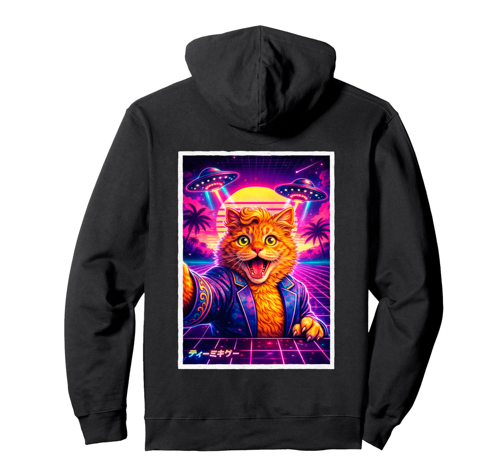 Ufo Selfie Cat Meme Synthwave 80S Hoodie - Minimalist Print Men Women - T-Shirt, Sweatshirt, Hoodie