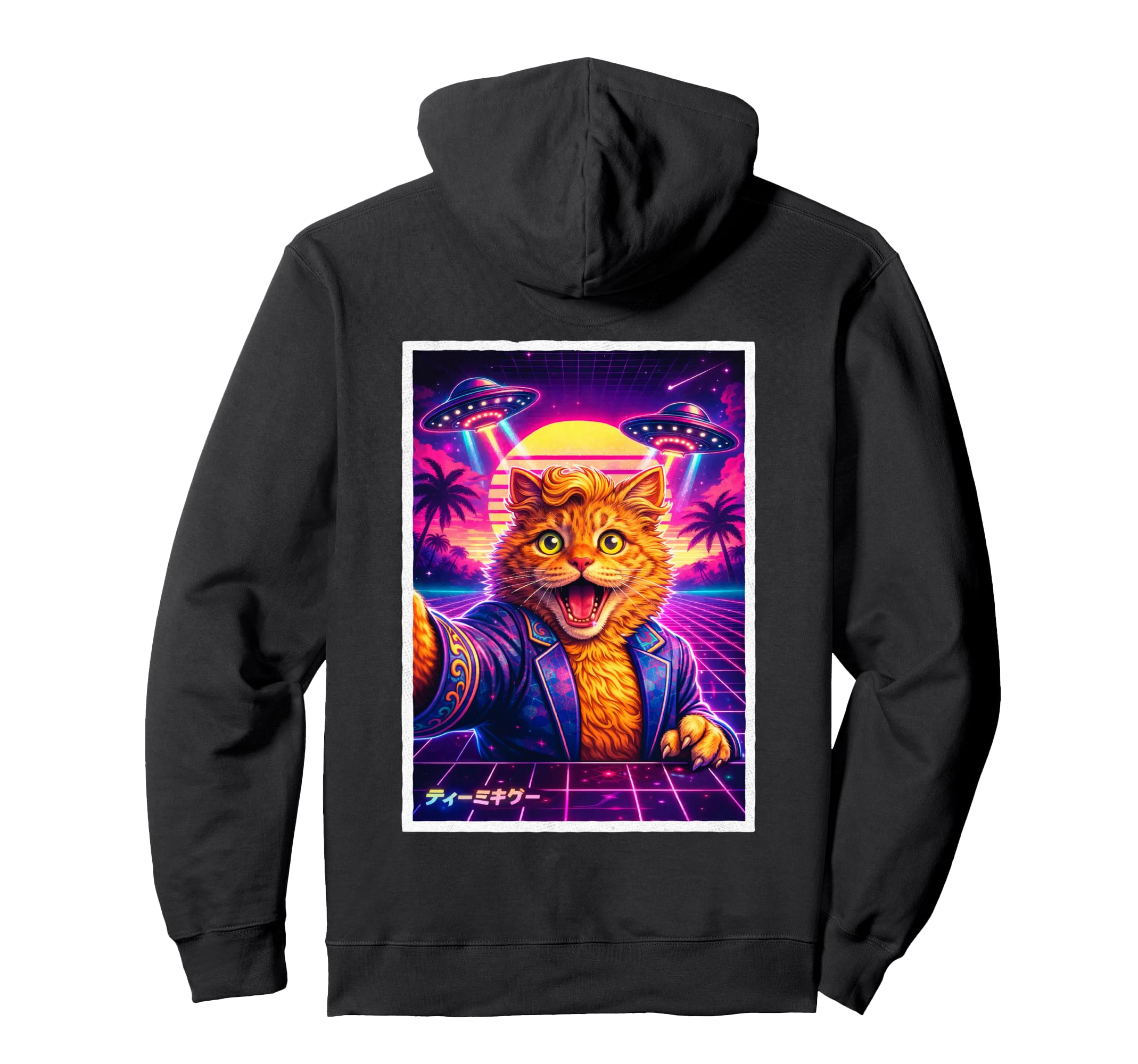 Ufo Selfie Cat Meme Synthwave 80S Hoodie - Minimalist Print Men Women - T-Shirt, Sweatshirt, Hoodie