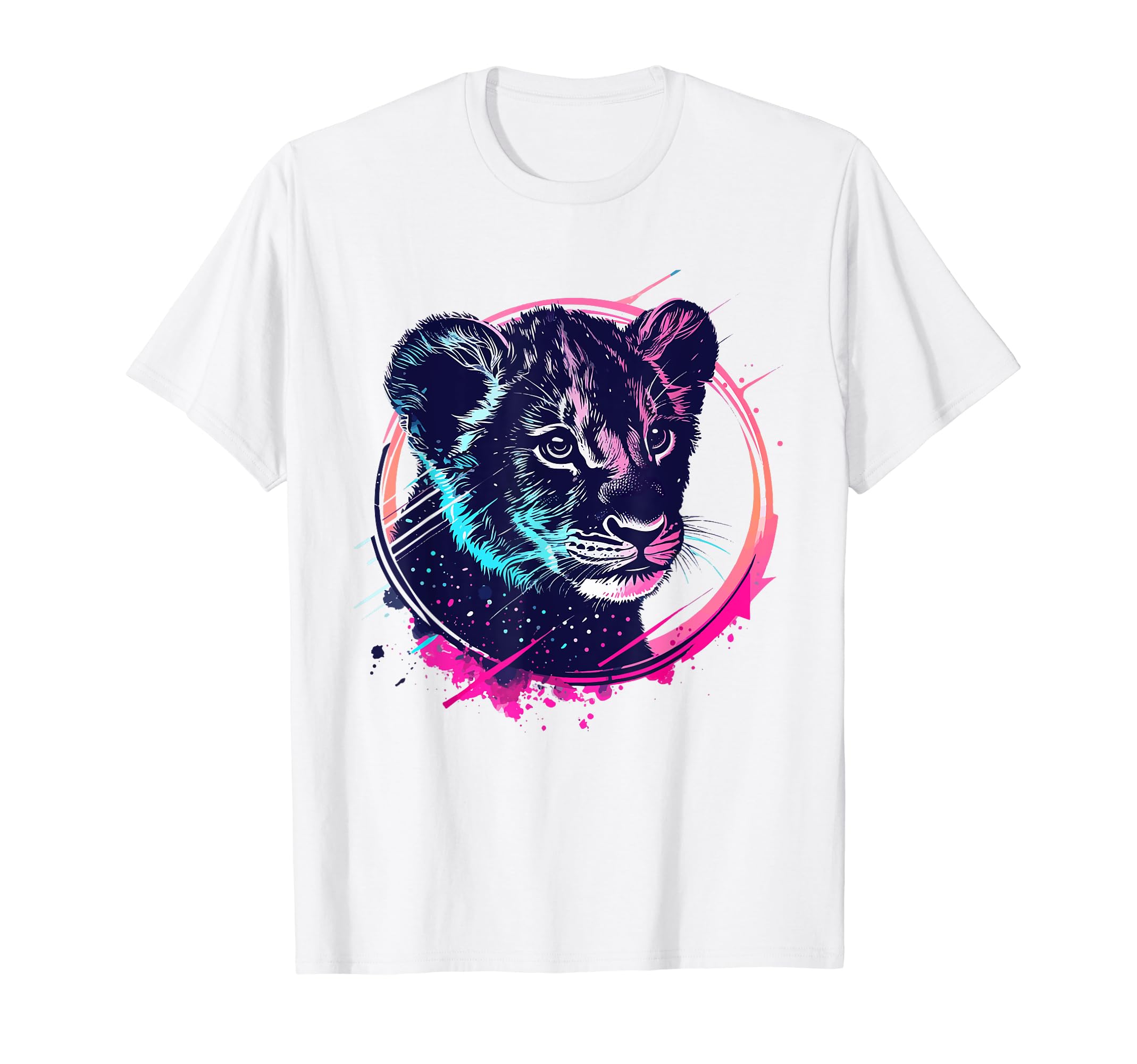 Lion 80S Synthwave And Neon Colors T-Shirt - Minimalist Print Men Women - T-Shirt, Sweatshirt, Hoodie