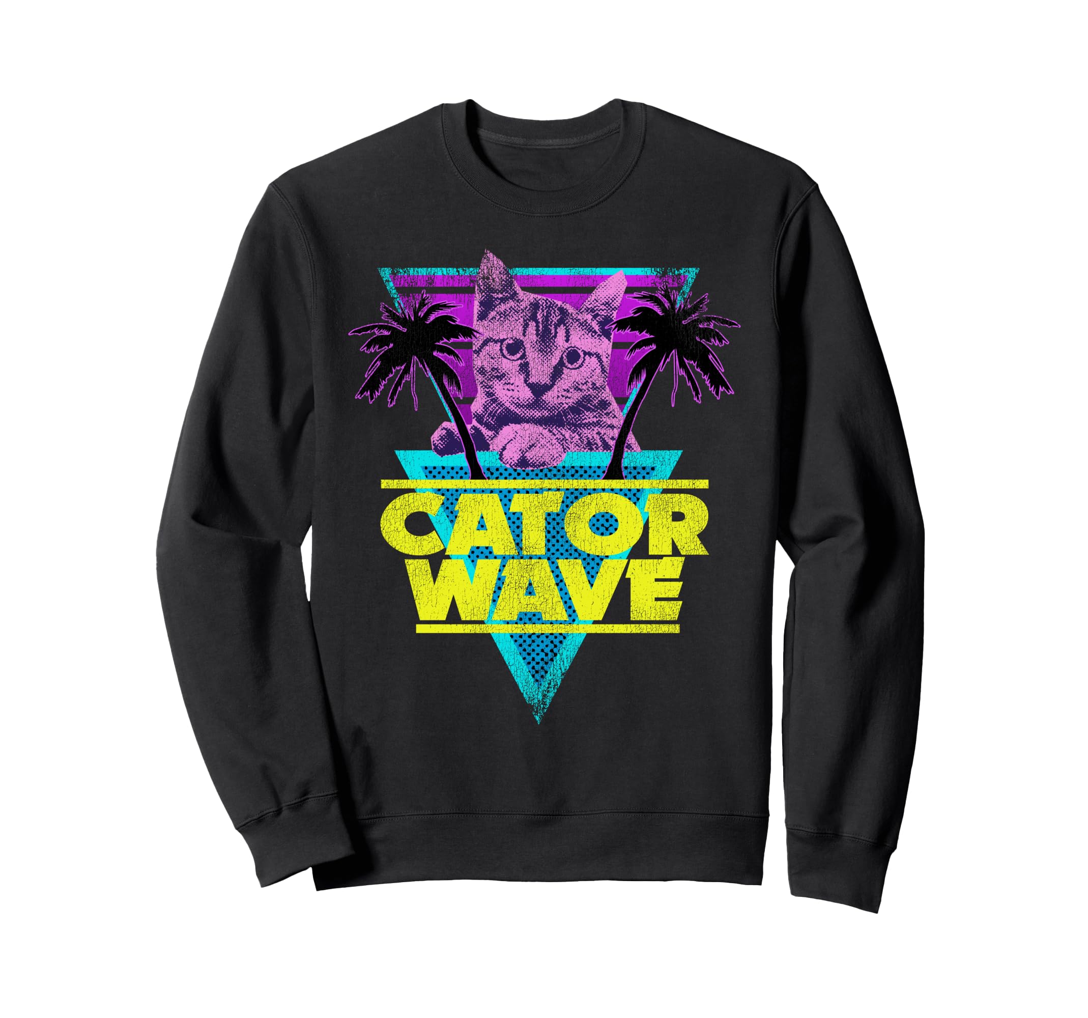 Catorwave 80S Retrowave Cat 90S Sweatshirt - Unique Graphic for Adults - T-Shirt, Sweatshirt, Hoodie