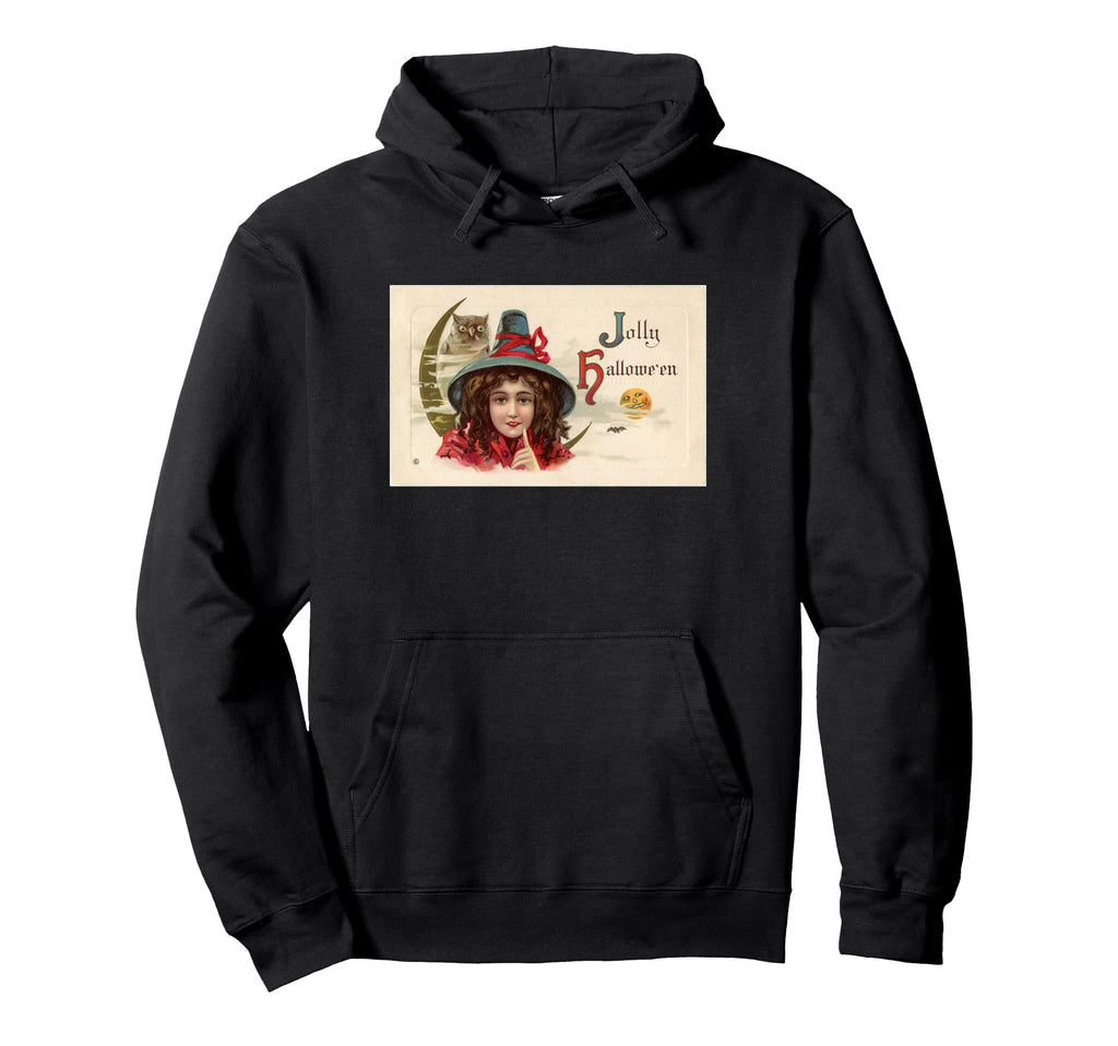 Jolly Halloween Postcard Witch Owl Hoodie - Aesthetic Graphic for Adults - T-Shirt, Sweatshirt, Hoodie