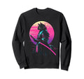 Synthwave Cat Samurai Mediation Sweatshirt - Trendy Graphic Men Women - T-Shirt, Sweatshirt, Hoodie