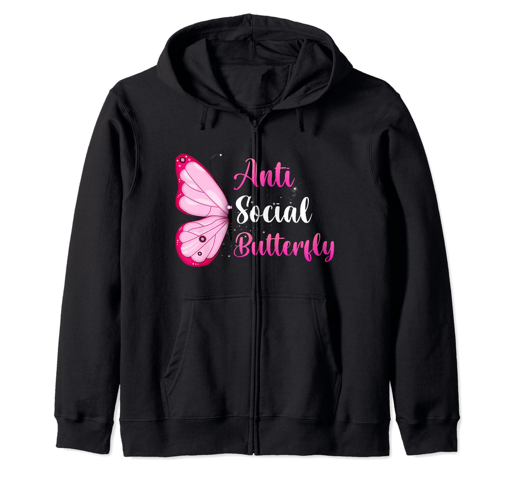 Anti Social Butterfly Butterflies Hoodie - Custom Art Print for Adults - T-Shirt, Sweatshirt, Hoodie