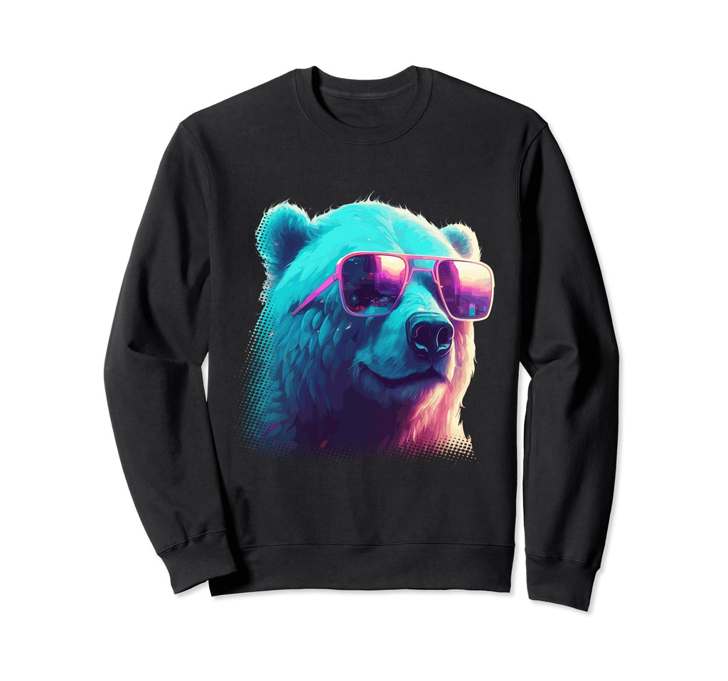 Synthwave Polar Bear Sunglasses 80S Sweatshirt - Graphic Print for Adults - T-Shirt, Sweatshirt, Hoodie