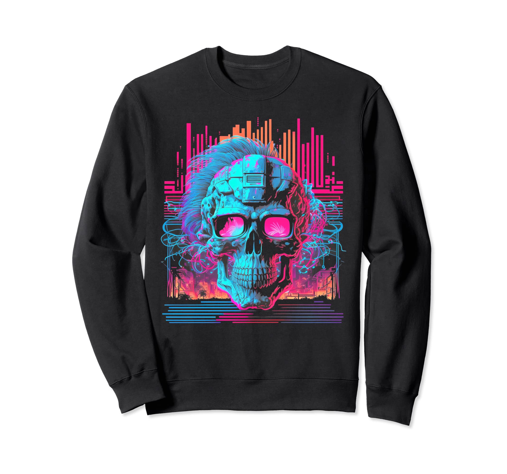 Skull Vaporwave Retrowave Aesthetic Sweatshirt - Unique Graphic Men Women - T-Shirt, Sweatshirt, Hoodie
