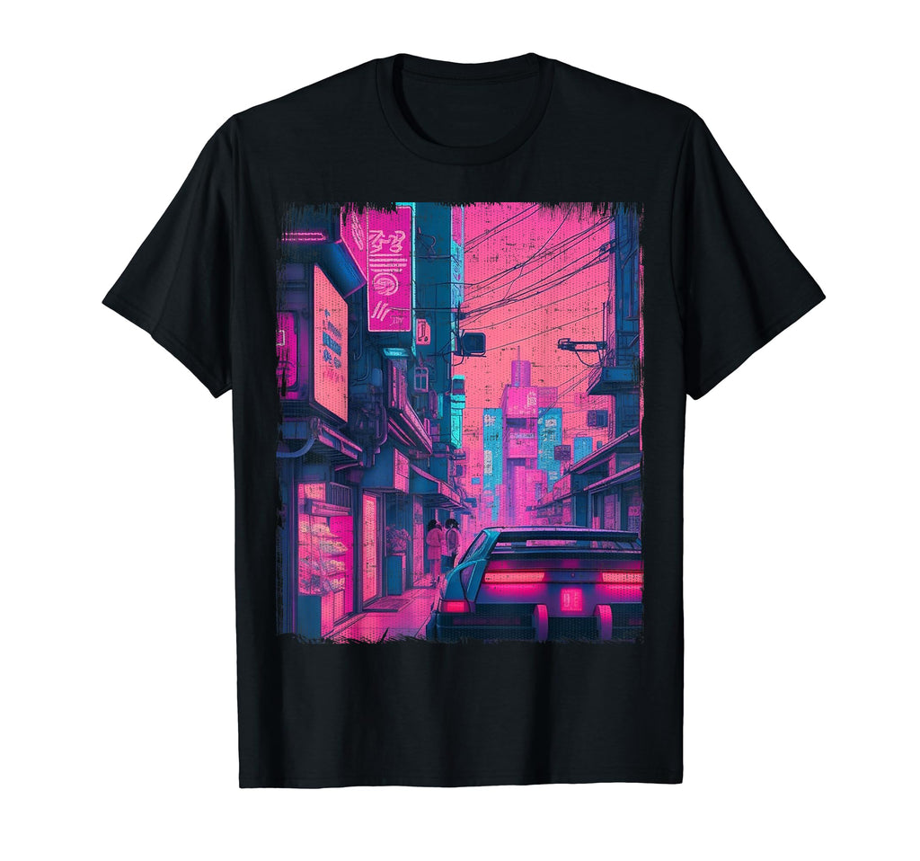 Sunset Over City Car Synthwave T-Shirt - Aesthetic Graphic Unisex - T-Shirt, Sweatshirt, Hoodie