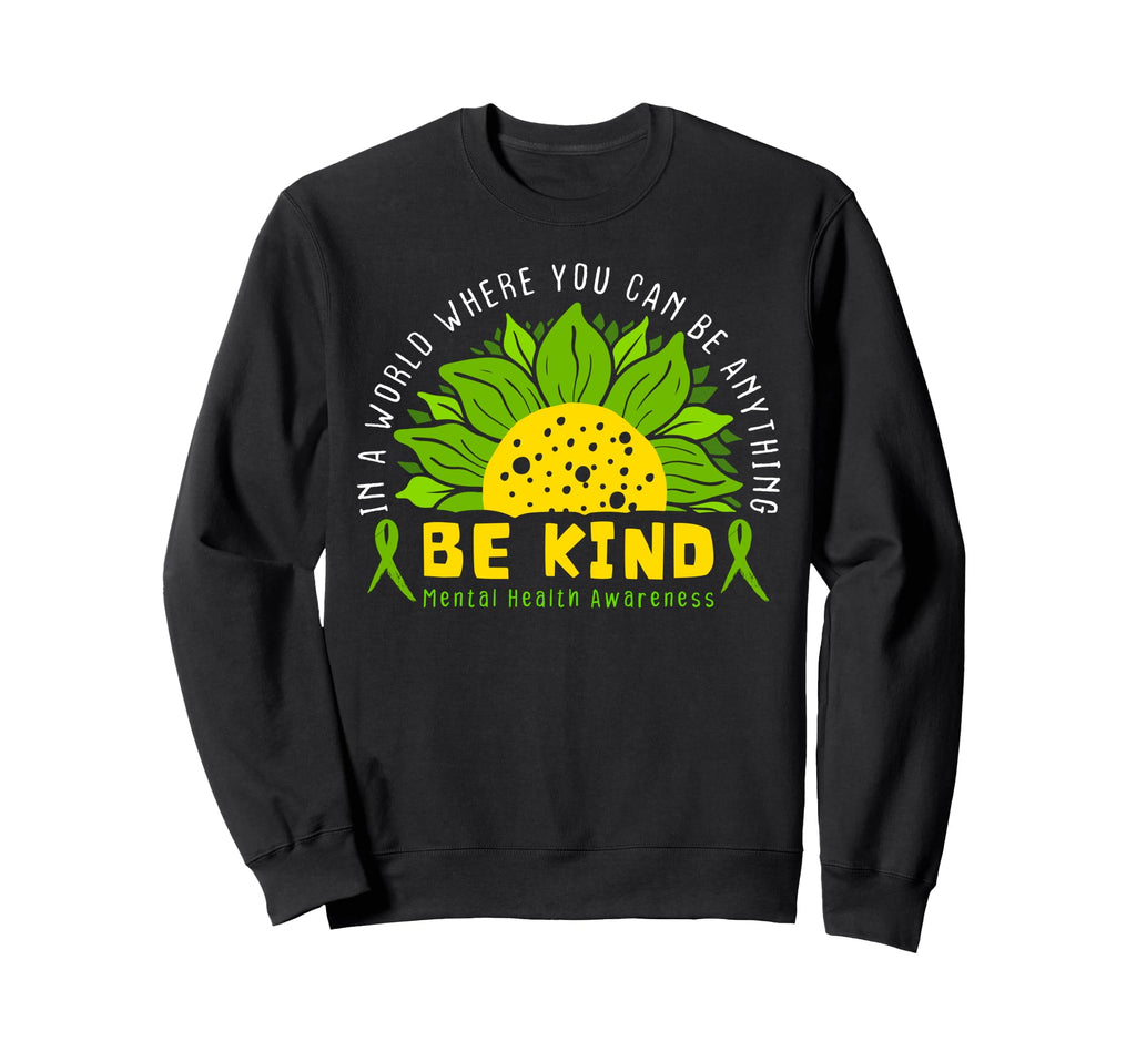 Be Kind Green Ribbon Sunflower Sweatshirt - Minimalist Print for Adults - T-Shirt, Sweatshirt, Hoodie