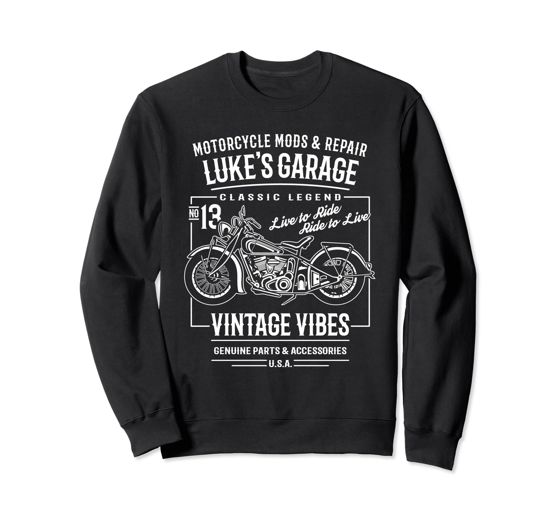 Lukes Garage Motorcycle Name Luke Sweatshirt - Novelty Apparel Unisex - T-Shirt, Sweatshirt, Hoodie