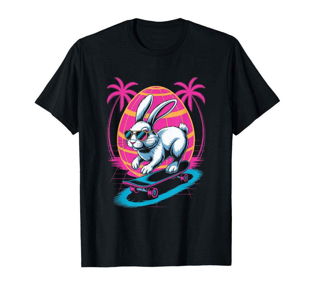 Easter Bunny Skateboard 80S Sunset T-Shirt - Aesthetic Graphic Men Women - T-Shirt, Sweatshirt, Hoodie