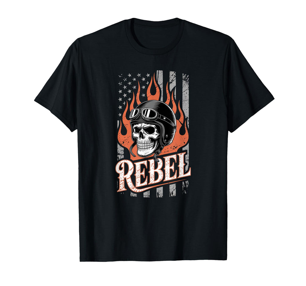 Biker Skull Art Flames And American T-Shirt - Novelty Apparel Men Women - T-Shirt, Sweatshirt, Hoodie