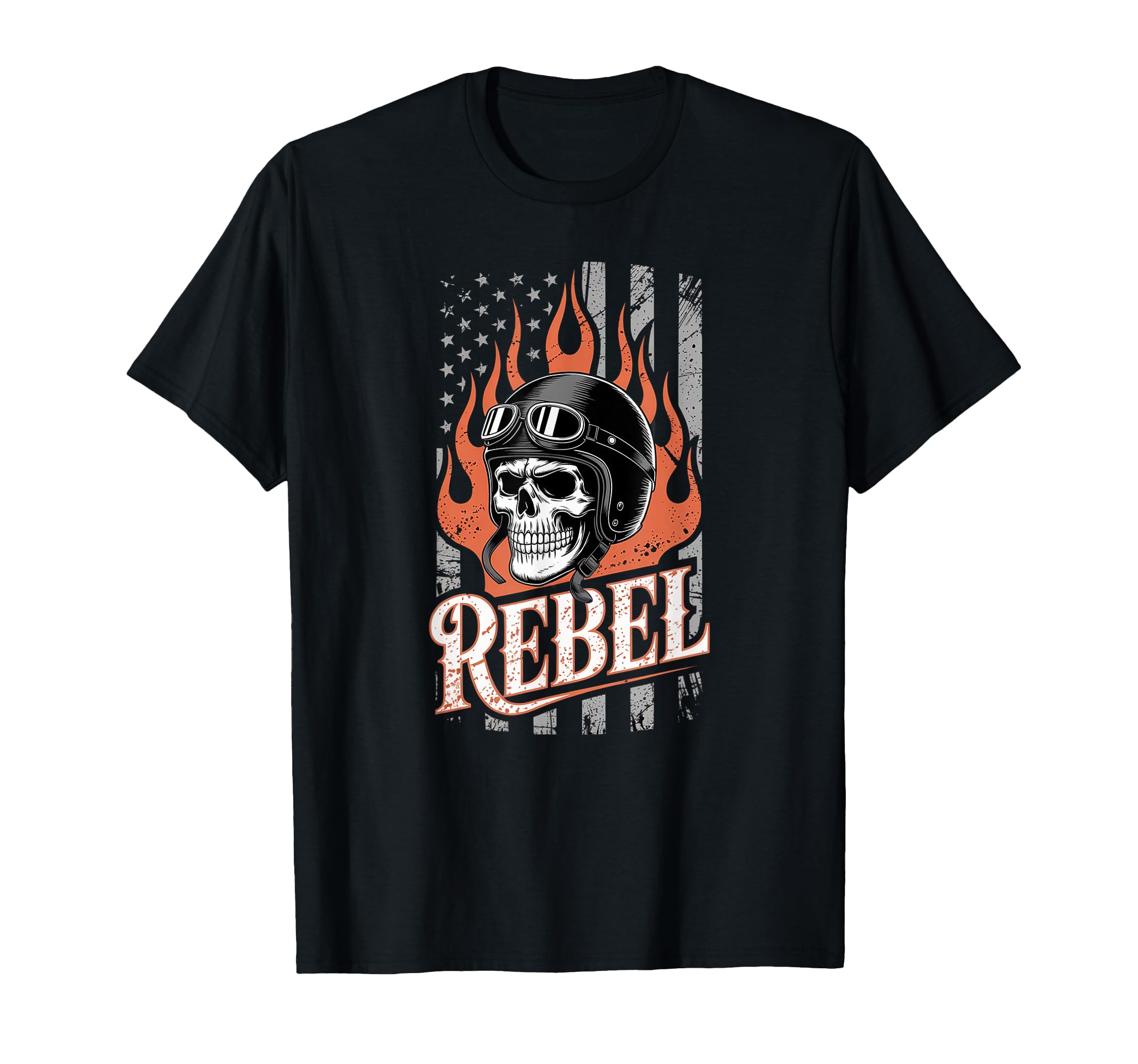 Biker Skull Art Flames And American T-Shirt - Novelty Apparel Men Women - T-Shirt, Sweatshirt, Hoodie