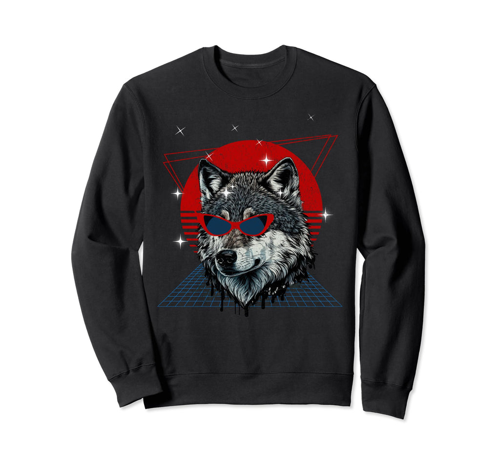 Wolf Sun Glasses 80S Wolf Lovers Sweatshirt - Custom Art Print Unisex - T-Shirt, Sweatshirt, Hoodie
