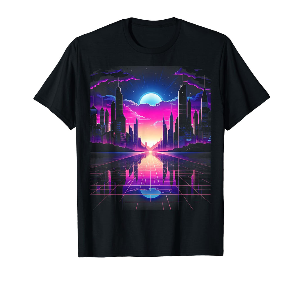 Vaporwave Cityscape 80S Synthwave 10 T-Shirt - Novelty Apparel Unisex - T-Shirt, Sweatshirt, Hoodie