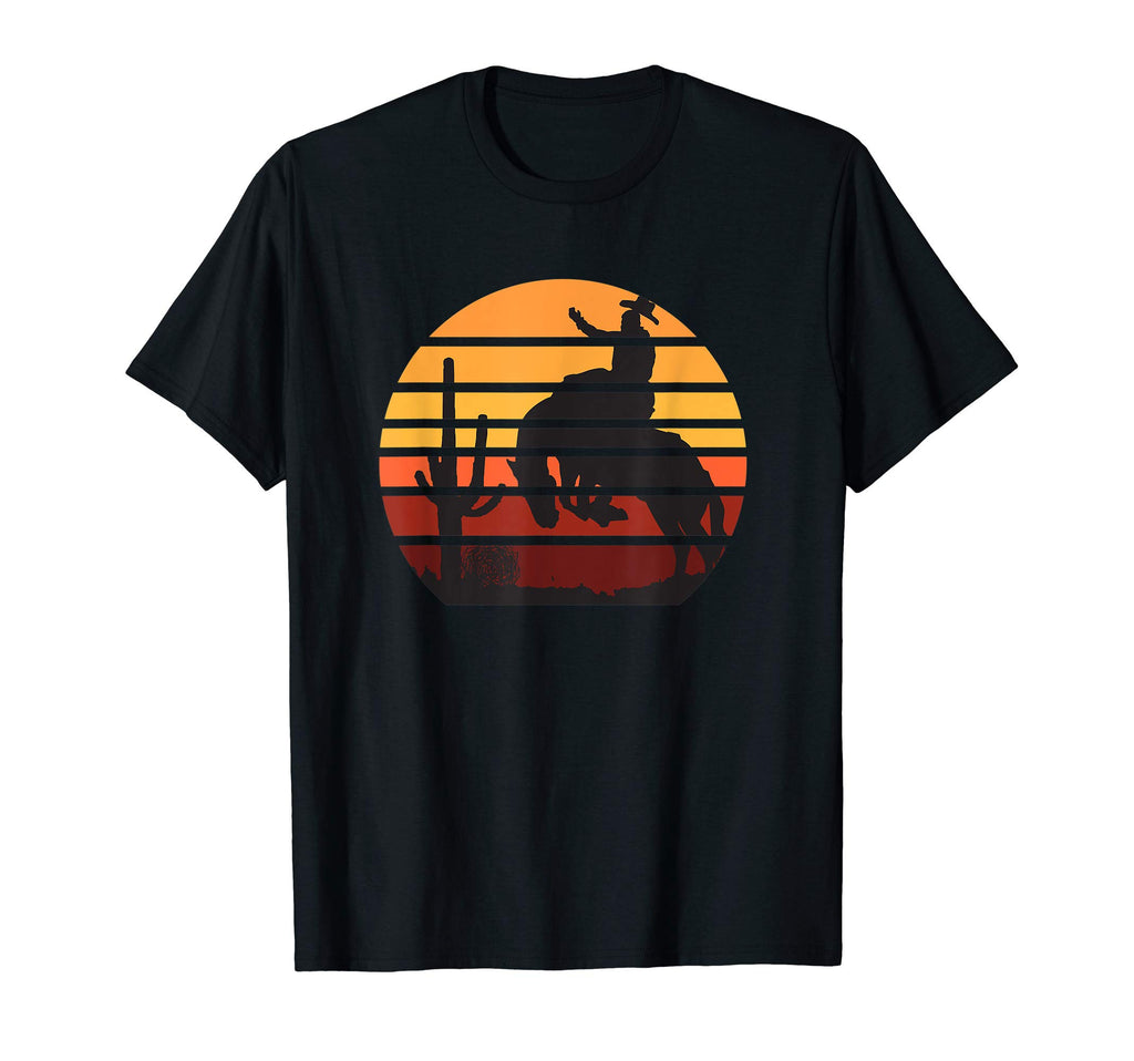 Western Bucking Horse Cowboy Sunset T-Shirt - Unique Graphic Unisex - T-Shirt, Sweatshirt, Hoodie