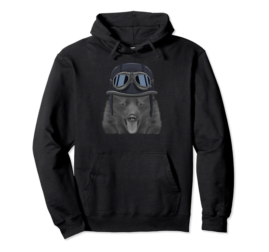 Schipperke Wearing Motorcycle Helmet Hoodie - Fun Novelty Design for Adults - T-Shirt, Sweatshirt, Hoodie