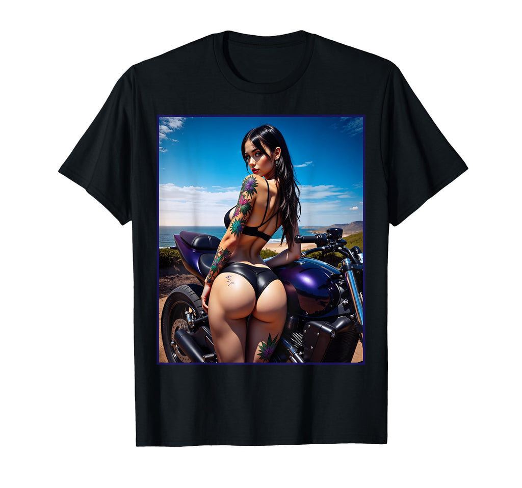 Pinup Sexy Latina Motorcycle T-Shirt - Custom Art Print Men Women - T-Shirt, Sweatshirt, Hoodie