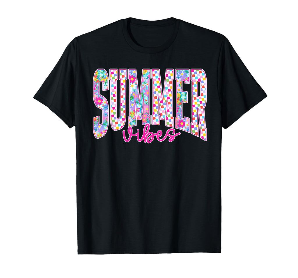 Summer Vibes Floral Checkered Summer T-Shirt - Fun Novelty Design Men Women - T-Shirt, Sweatshirt, Hoodie