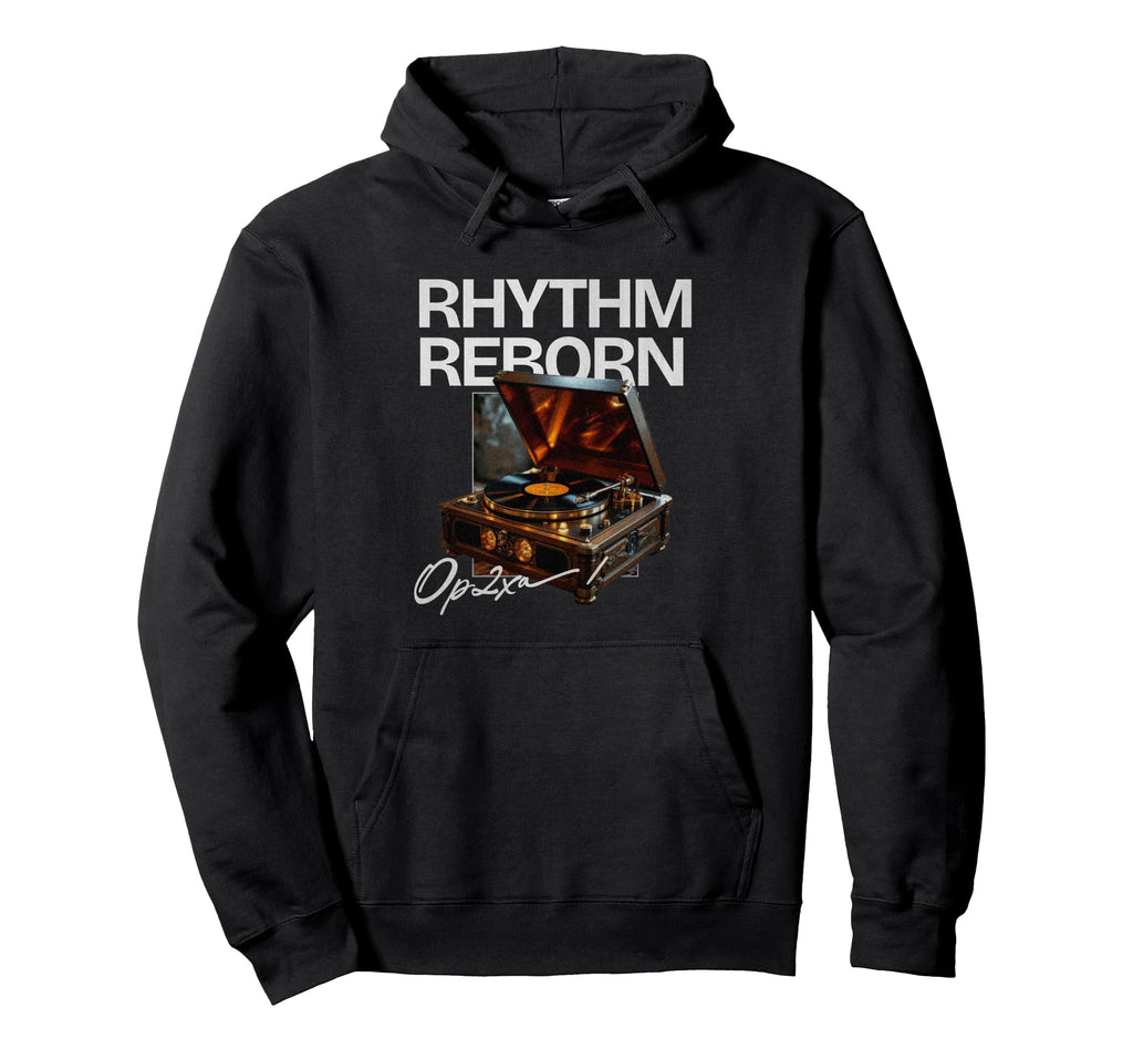 Rhythm Reborn Vinyl Record Player Music Hoodie - Unique Graphic for Adults - T-Shirt, Sweatshirt, Hoodie