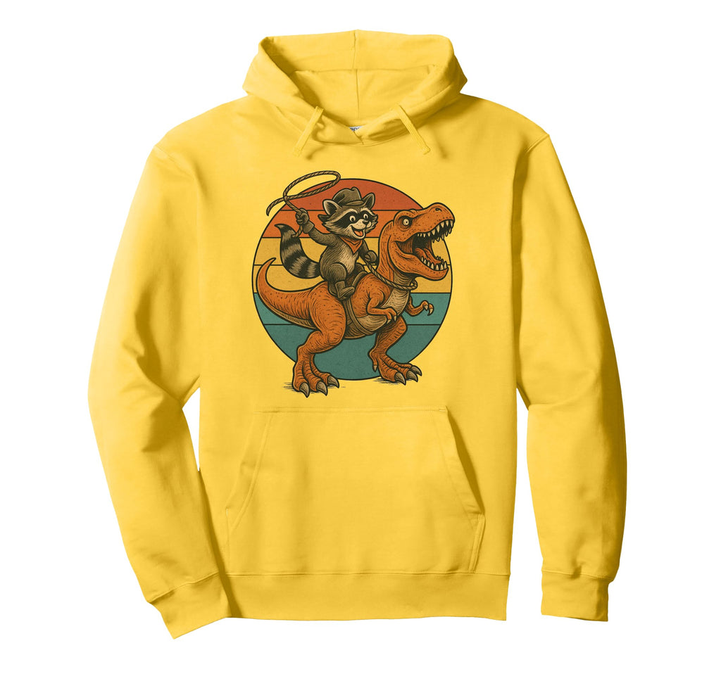 Cowboy Raccoon Riding T Rex Funny Western Hoodie - Minimalist Print Unisex - T-Shirt, Sweatshirt, Hoodie